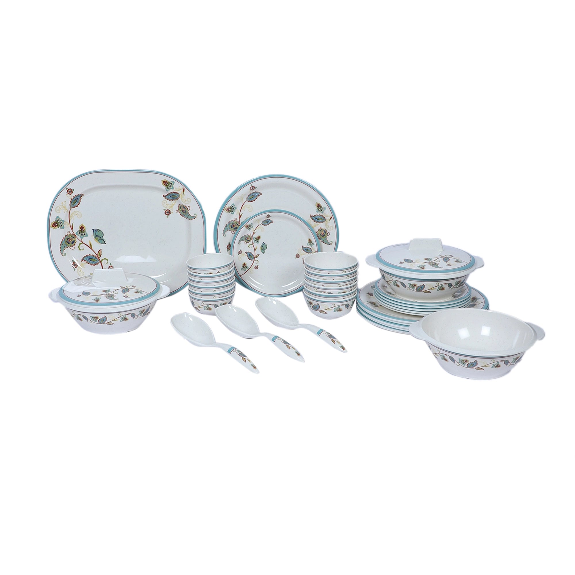 Stehlen Indian Round Dinnerware, Pure melamine, 24 PC Kitchen Set for home- GREEN SAPPHIRE
