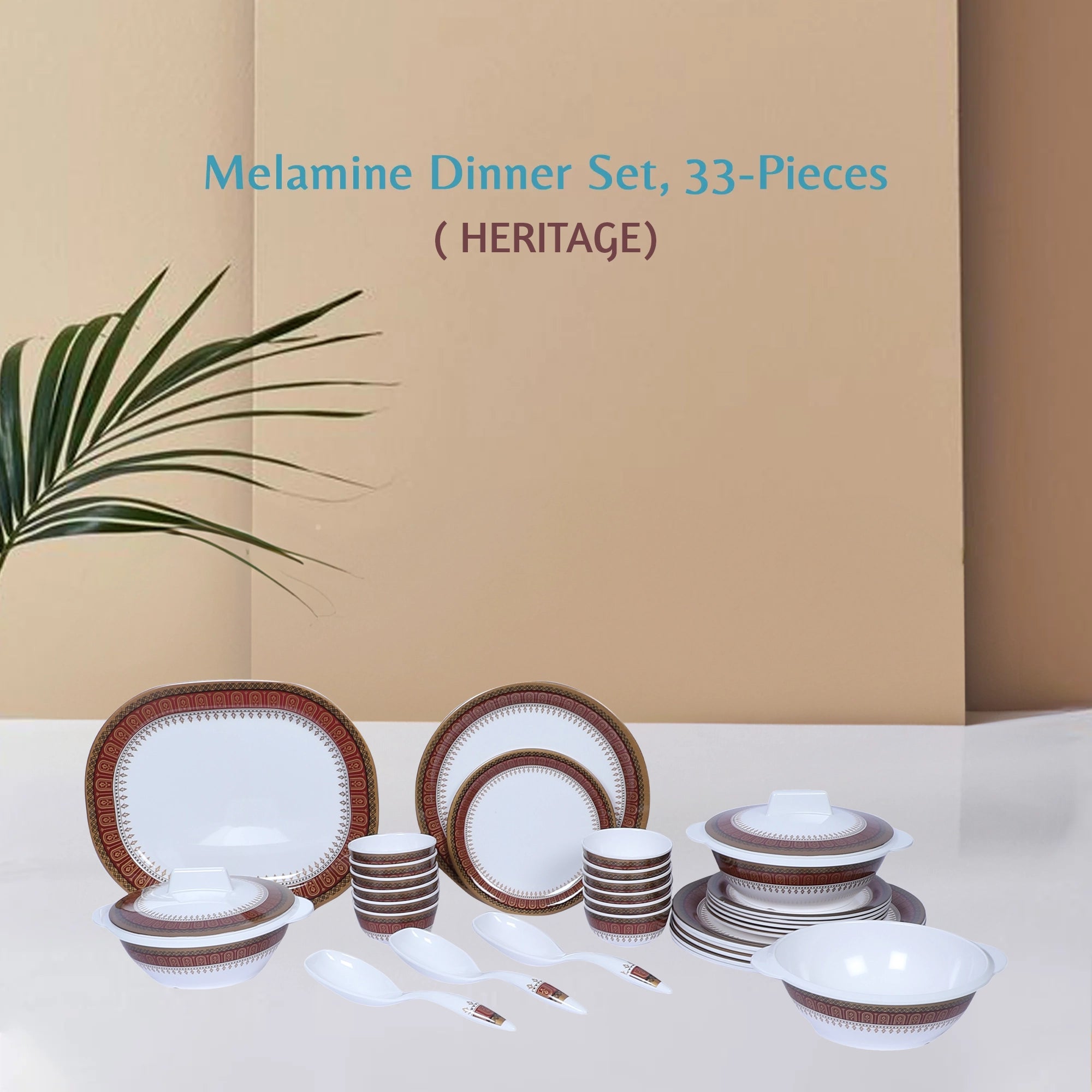 Stehlen Indian Round Dinnerware, Pure melamine, 33 PC Kitchen Set for home- HERITAGE