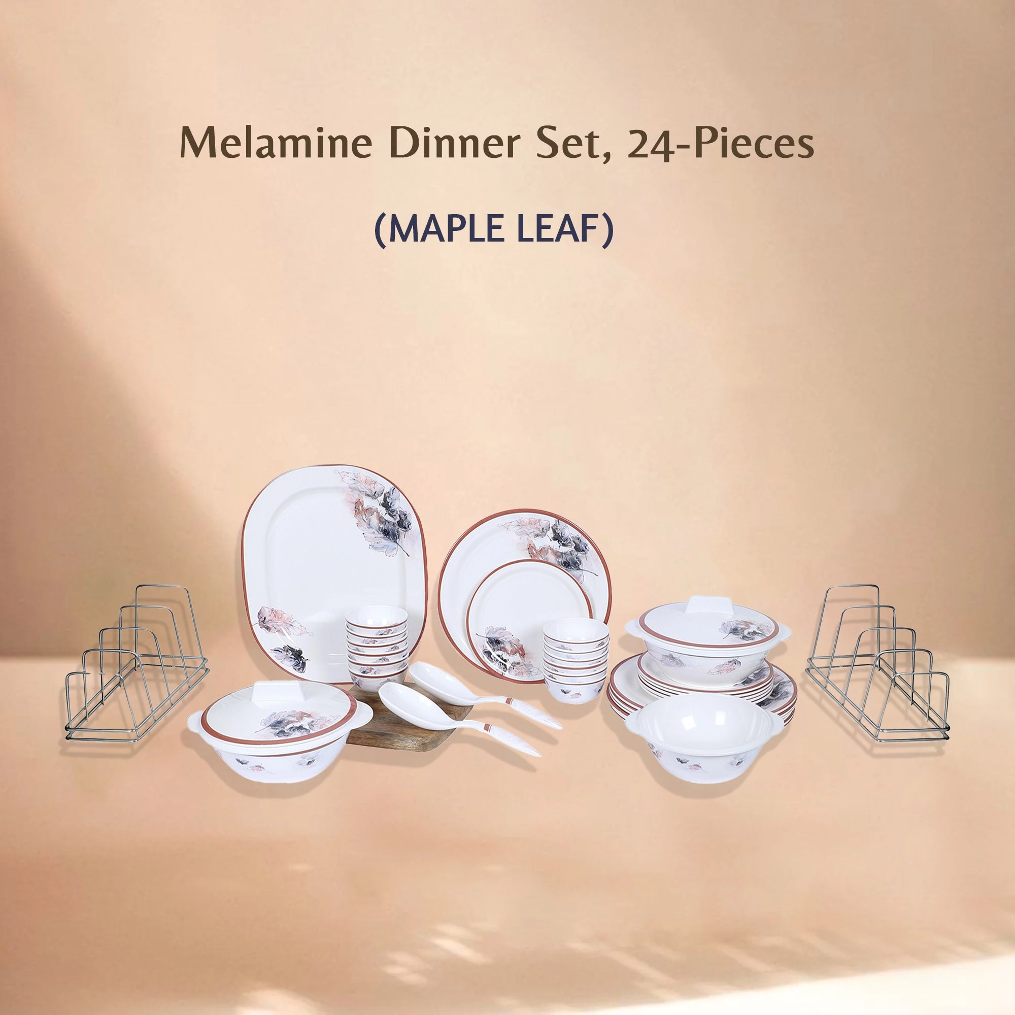 Stehlen Indian Round Dinnerware, Pure melamine, 24 PC Kitchen Set for home- MAPLE LEAF