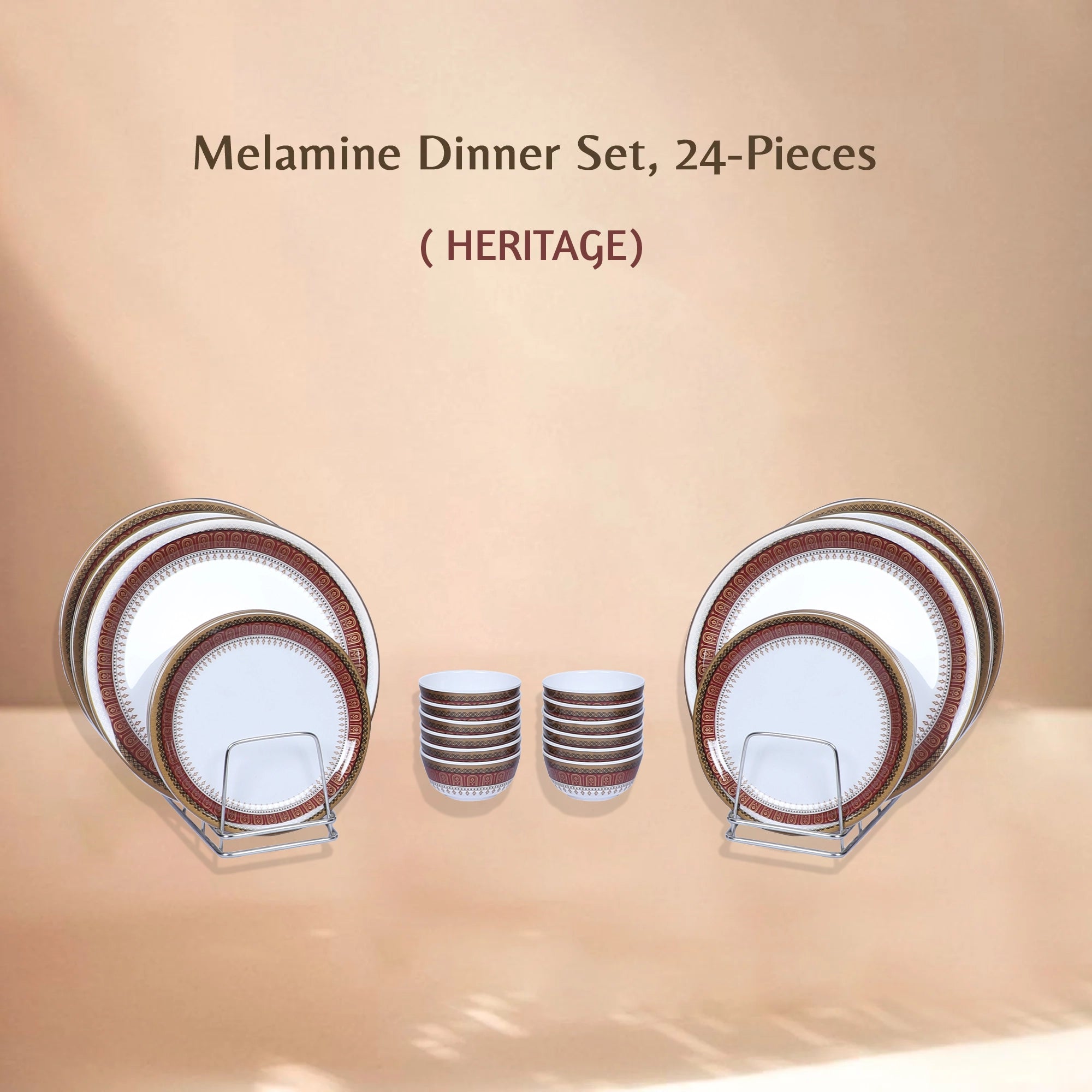 Stehlen Indian Round Dinnerware, Pure melamine, 24 PC Kitchen Set for home- HERITAGE