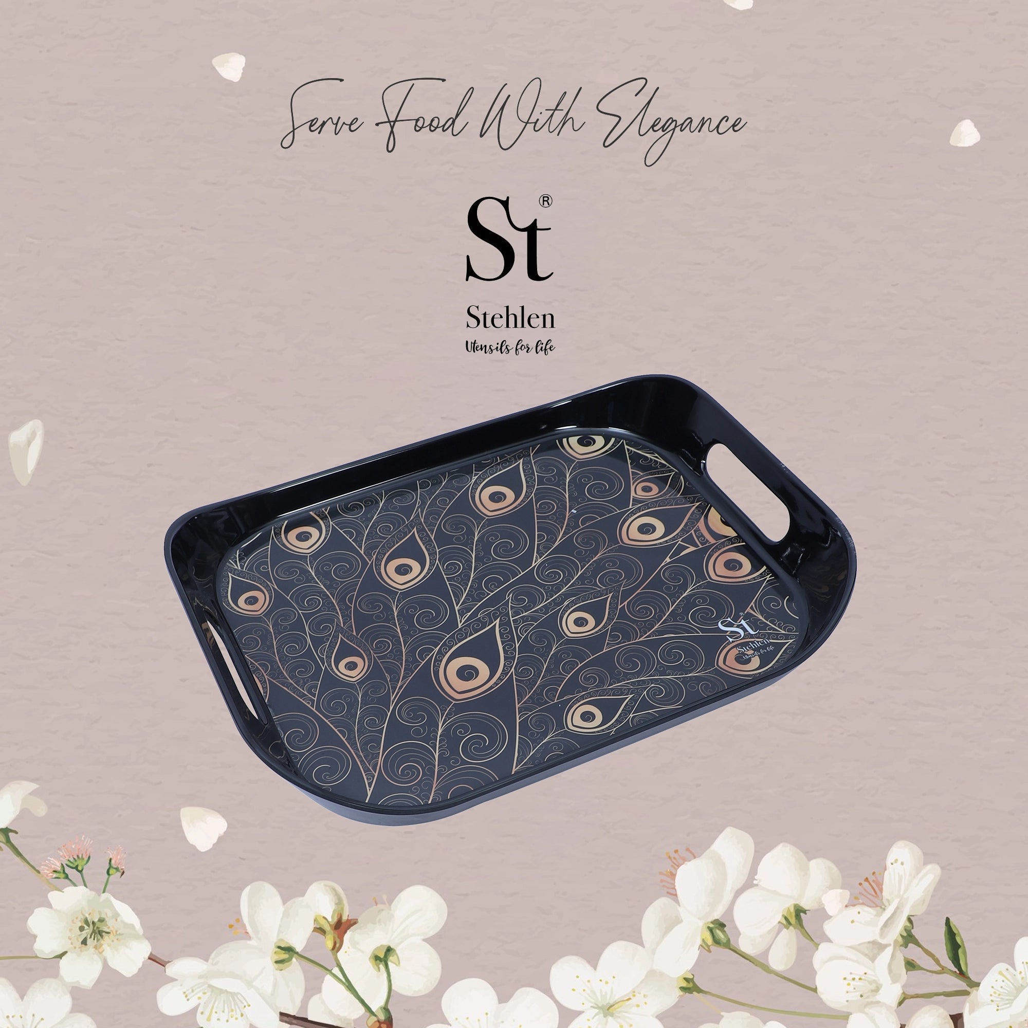 Stehlen Era tray, Pure melamine, FEATHER