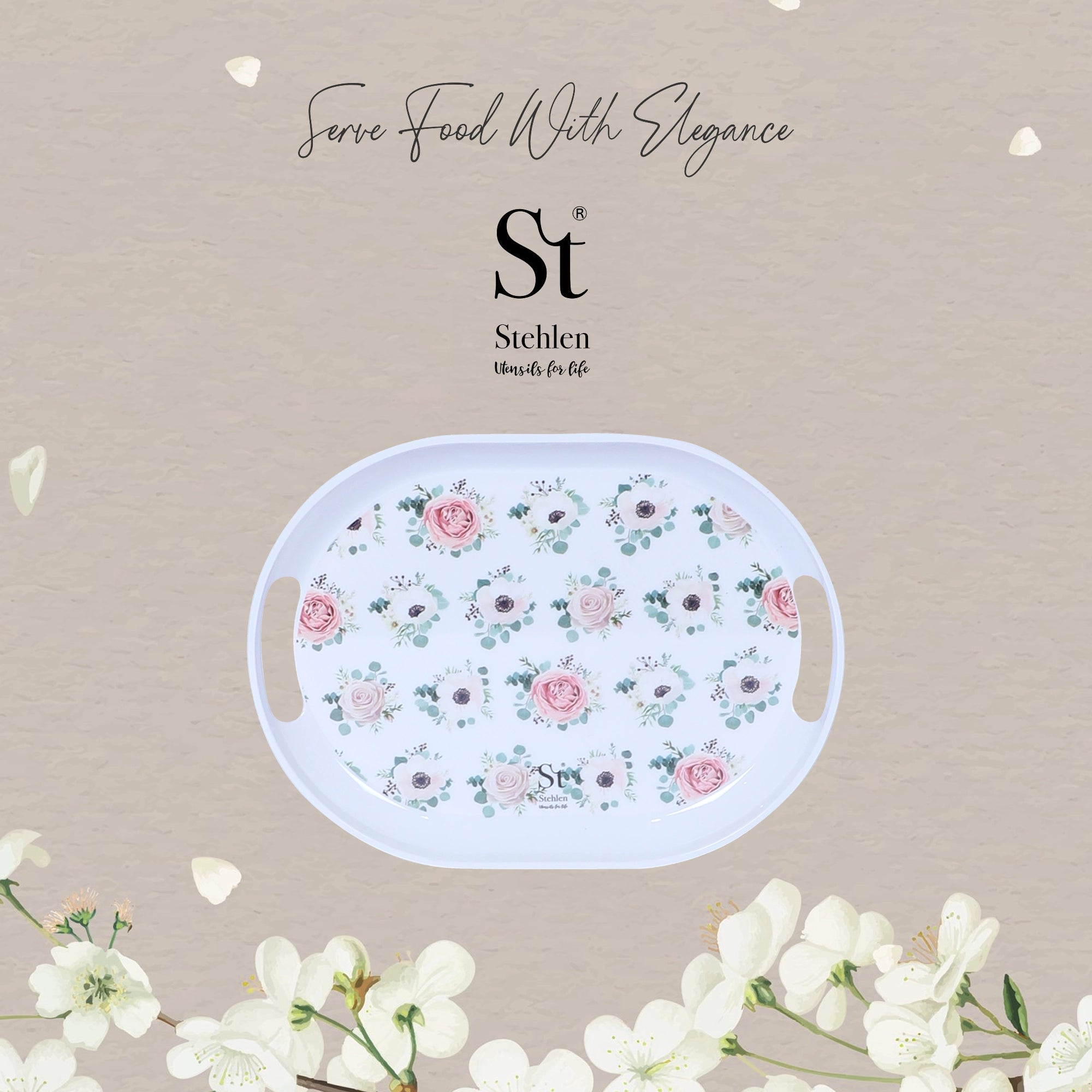 Stehlen 100% Pure melamine Slant Tray- ROSE GARDEN