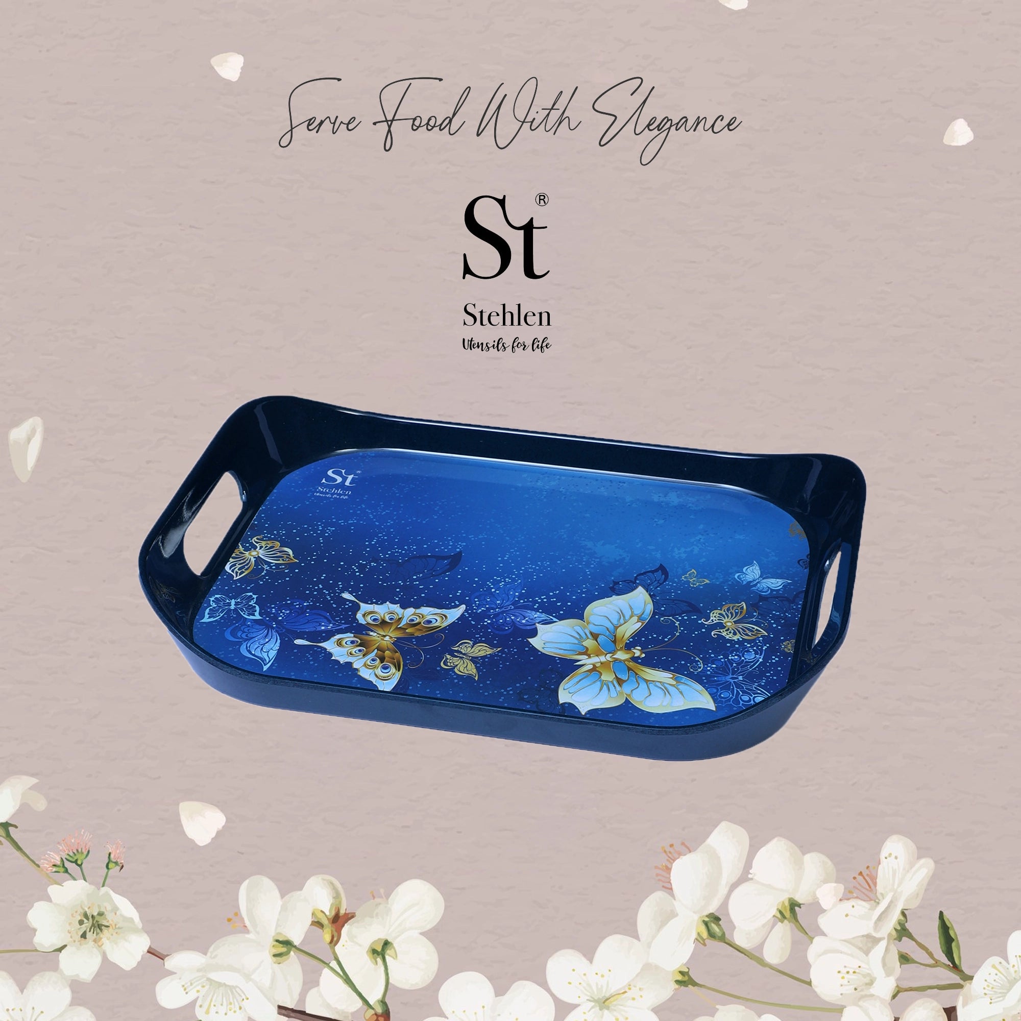 Stehlen Era tray, Pure melamine, ICE BUTTERFLY