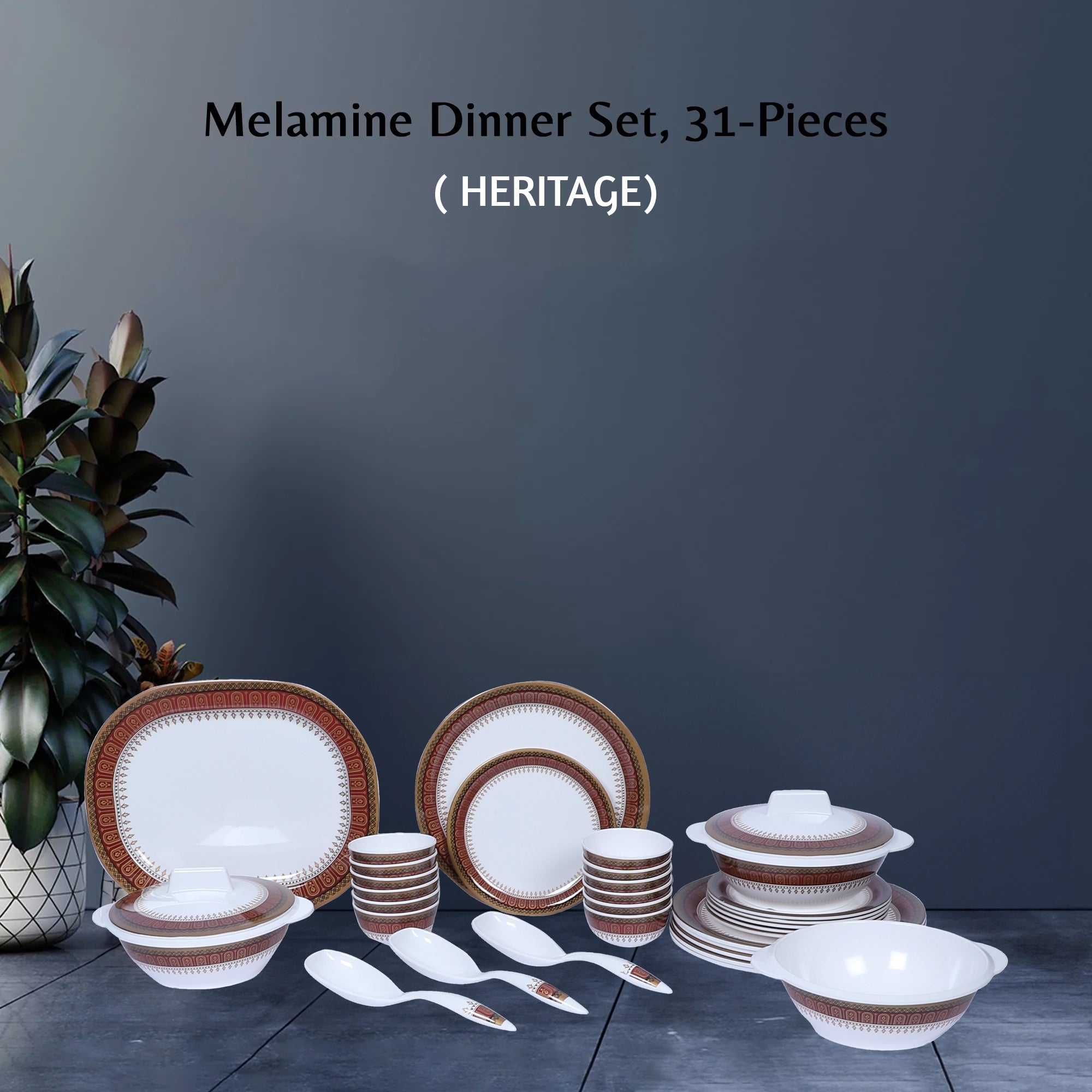 Stehlen Indian Round Dinnerware, Pure melamine, 31 PC Kitchen Set for home- HERITAGE