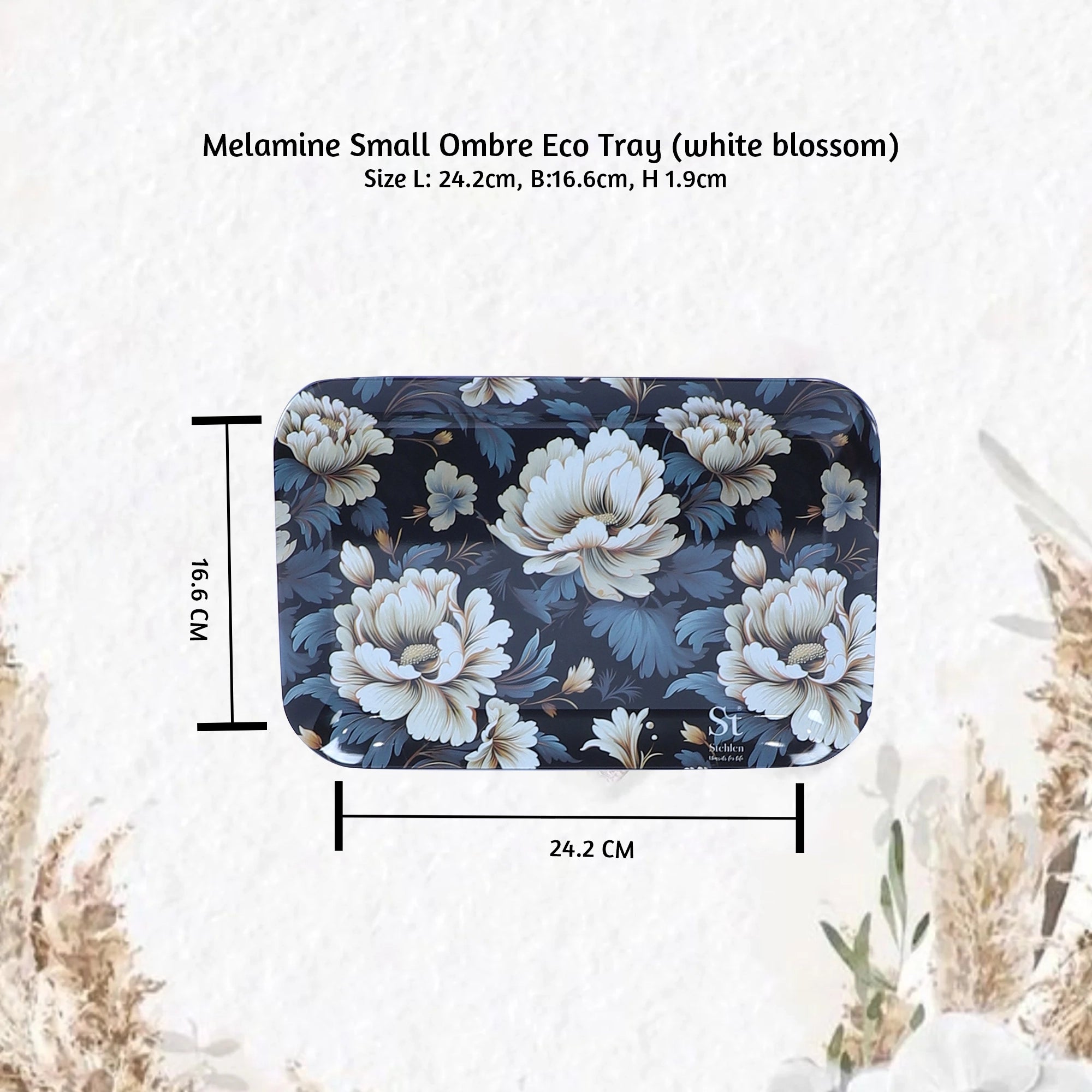 Stehlen Small Ombre Eco Tray, Pure melamine, SET OF 3, WHITE BLOSSOM