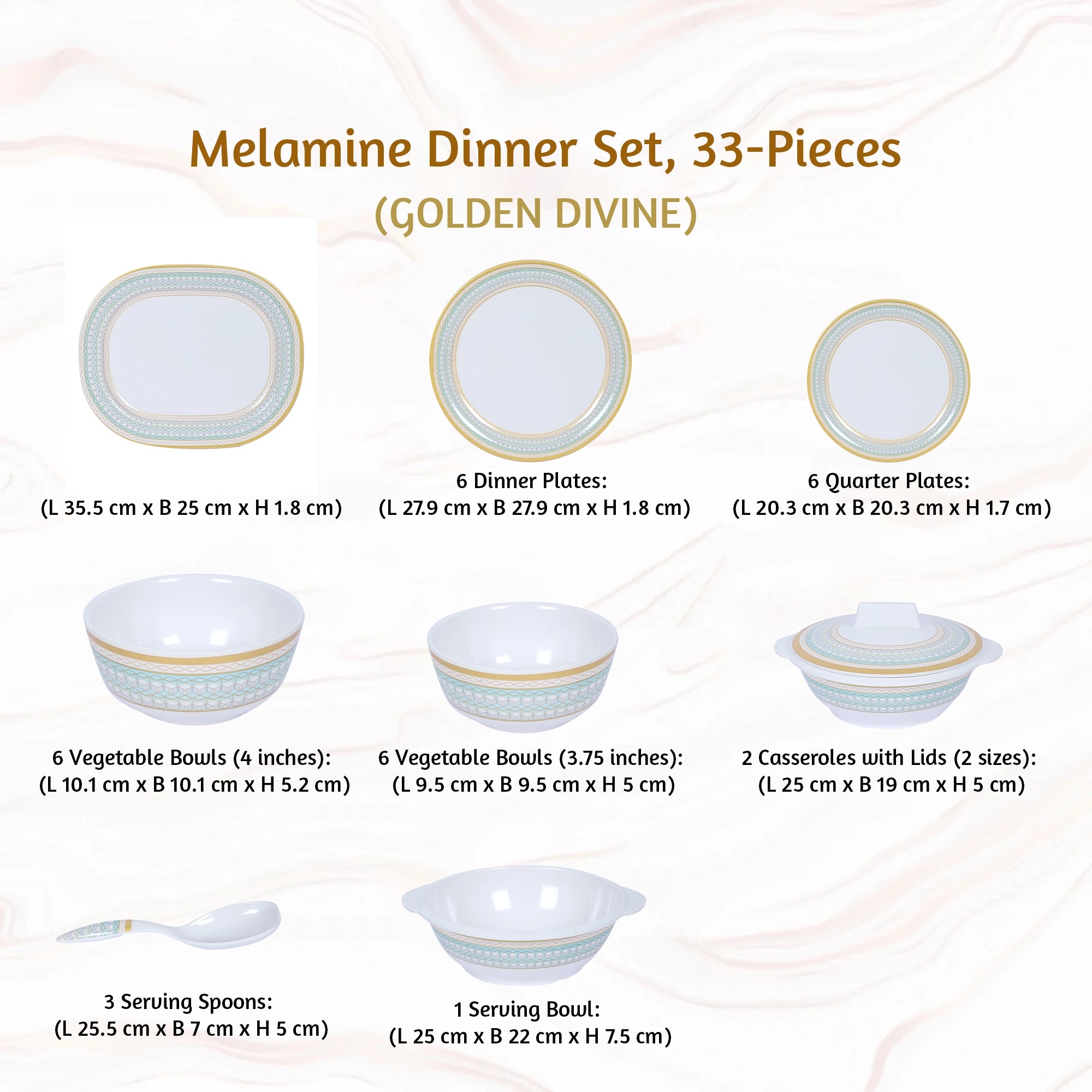 Stehlen Indian Round Dinnerware, Pure melamine, 33 PC Kitchen Set for home- GOLDEN DIVINE