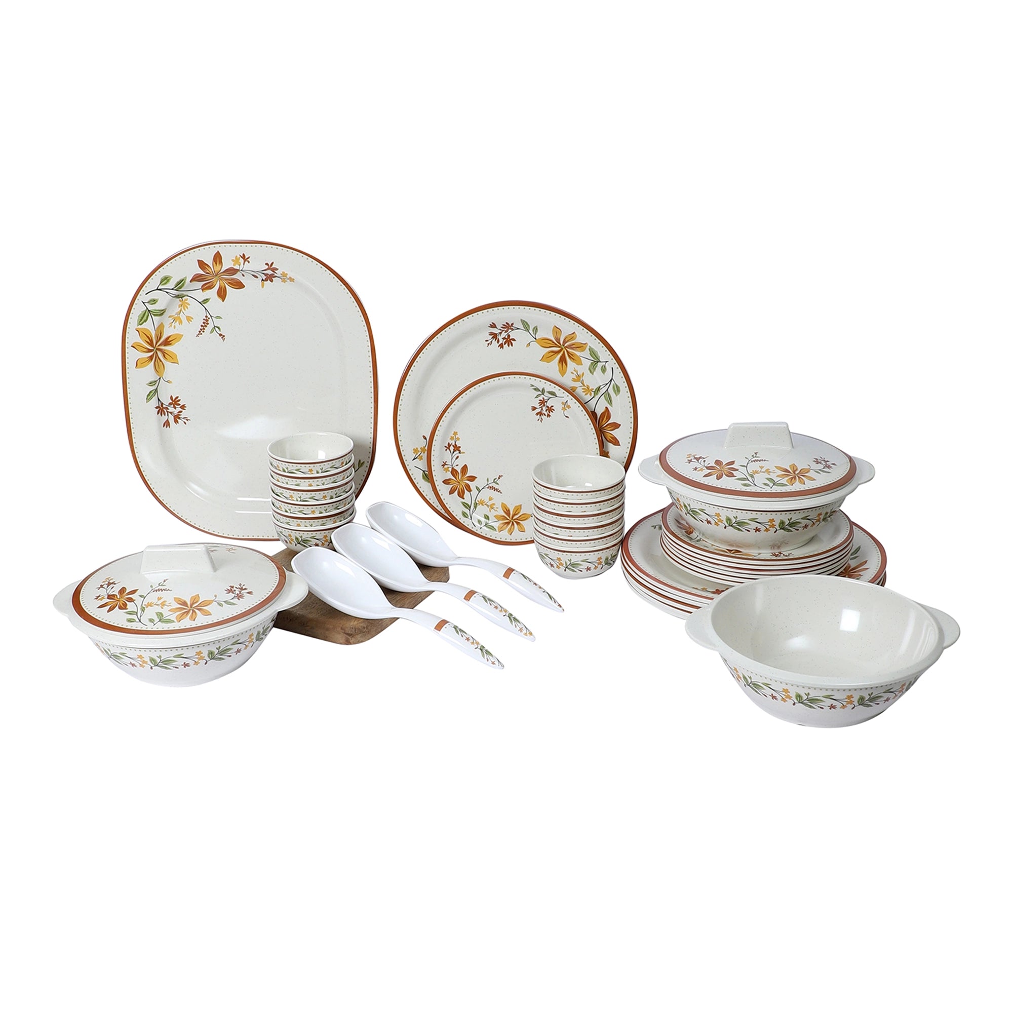 Stehlen Indian Round Dinnerware, Pure melamine, 24 PC Kitchen Set for home- CREAM SAPPHIRE