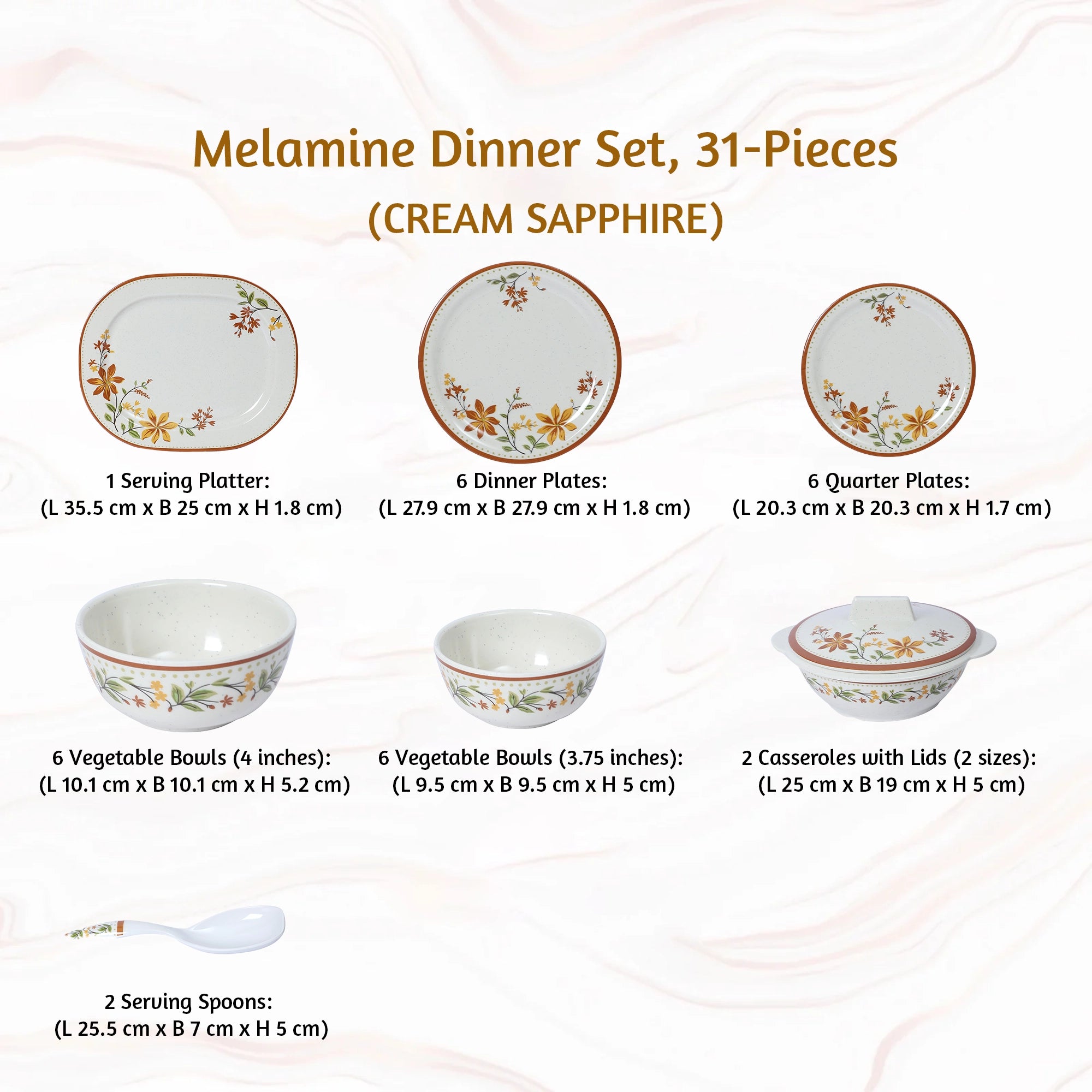 Stehlen Indian Round Dinnerware, Pure melamine, 31 PC Kitchen Set for home- CREAM SAPPHIRE