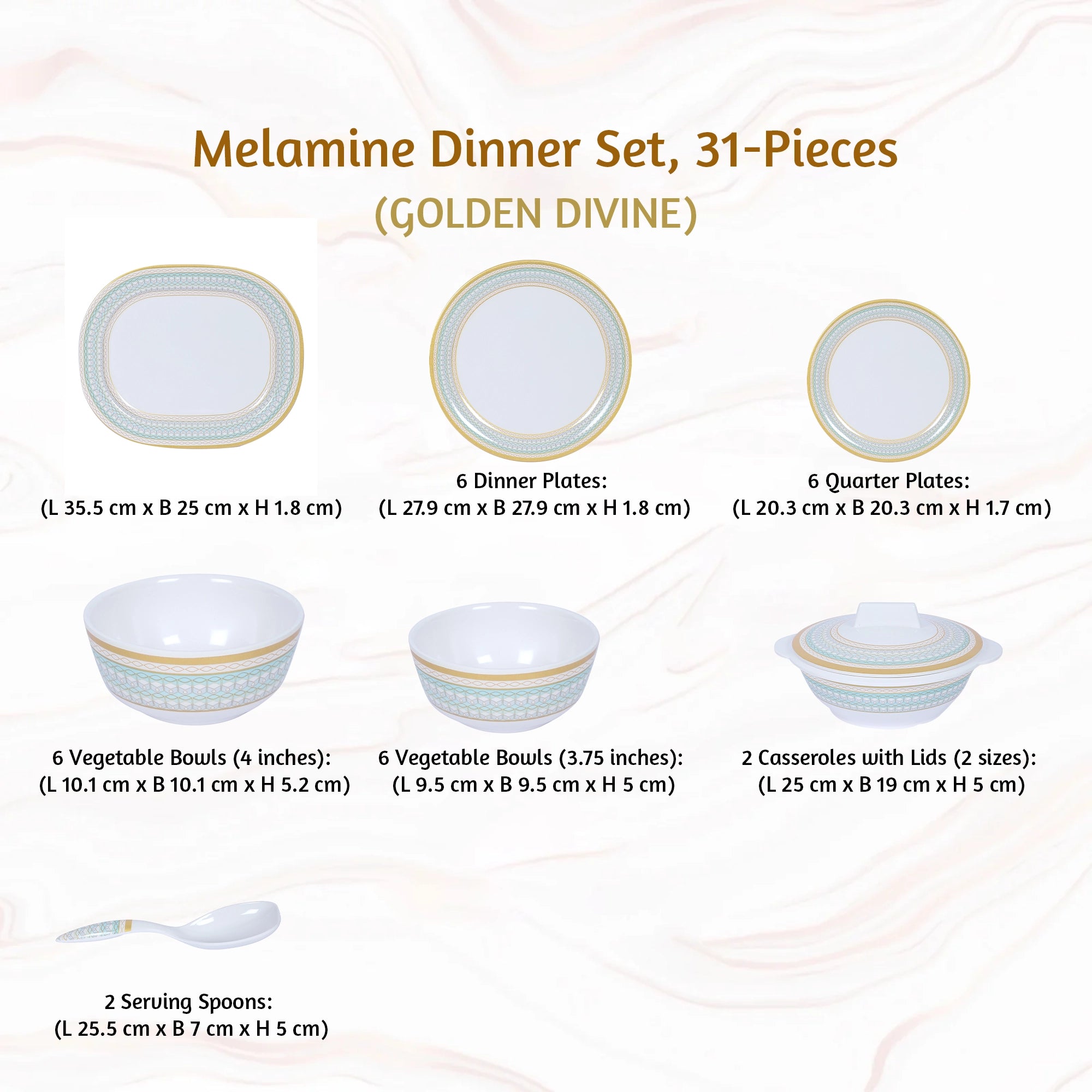 Stehlen Indian Round Dinnerware, Pure melamine, 31 PC Kitchen Set for home- GOLDEN DIVINE