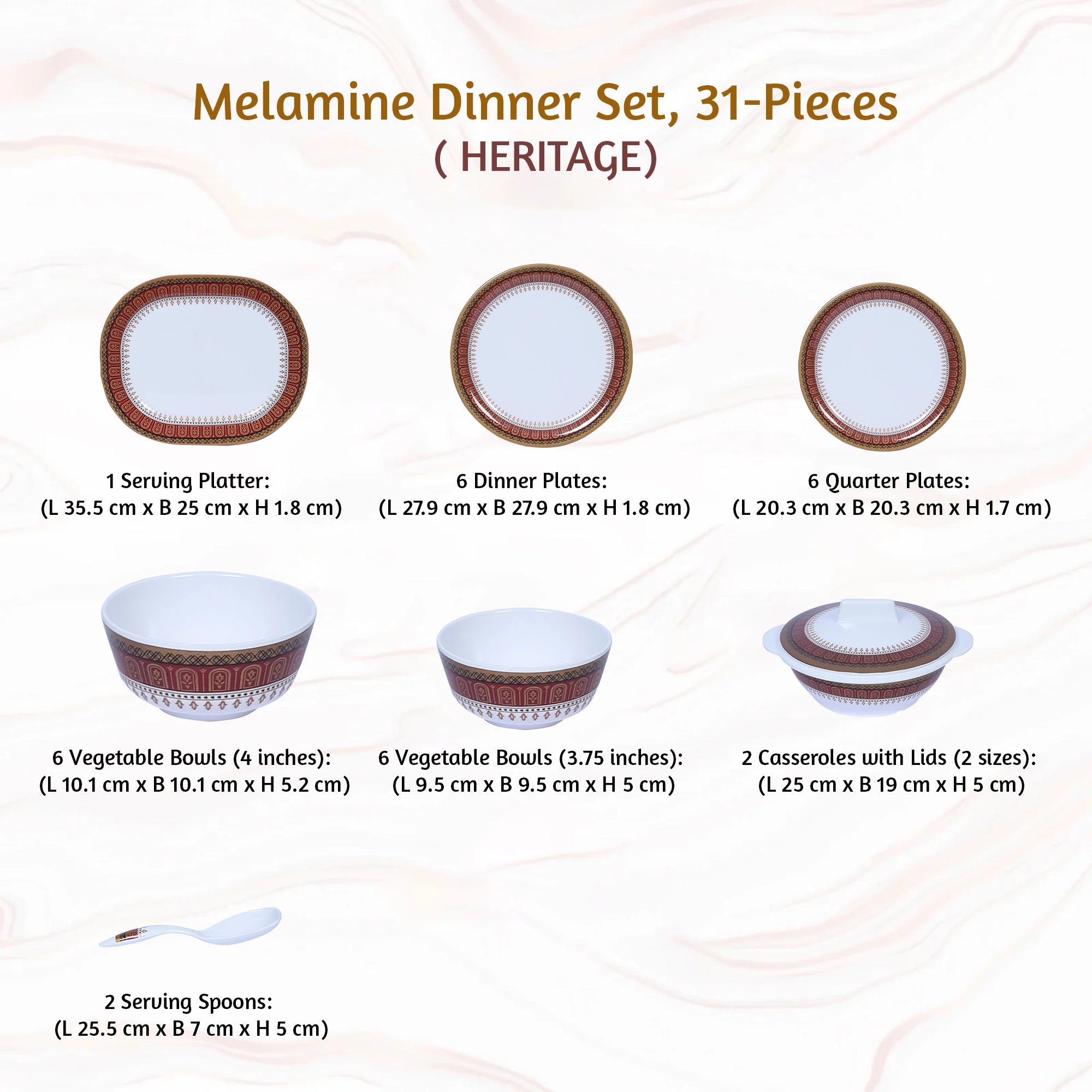 Stehlen Indian Round Dinnerware, Pure melamine, 31 PC Kitchen Set for home- HERITAGE