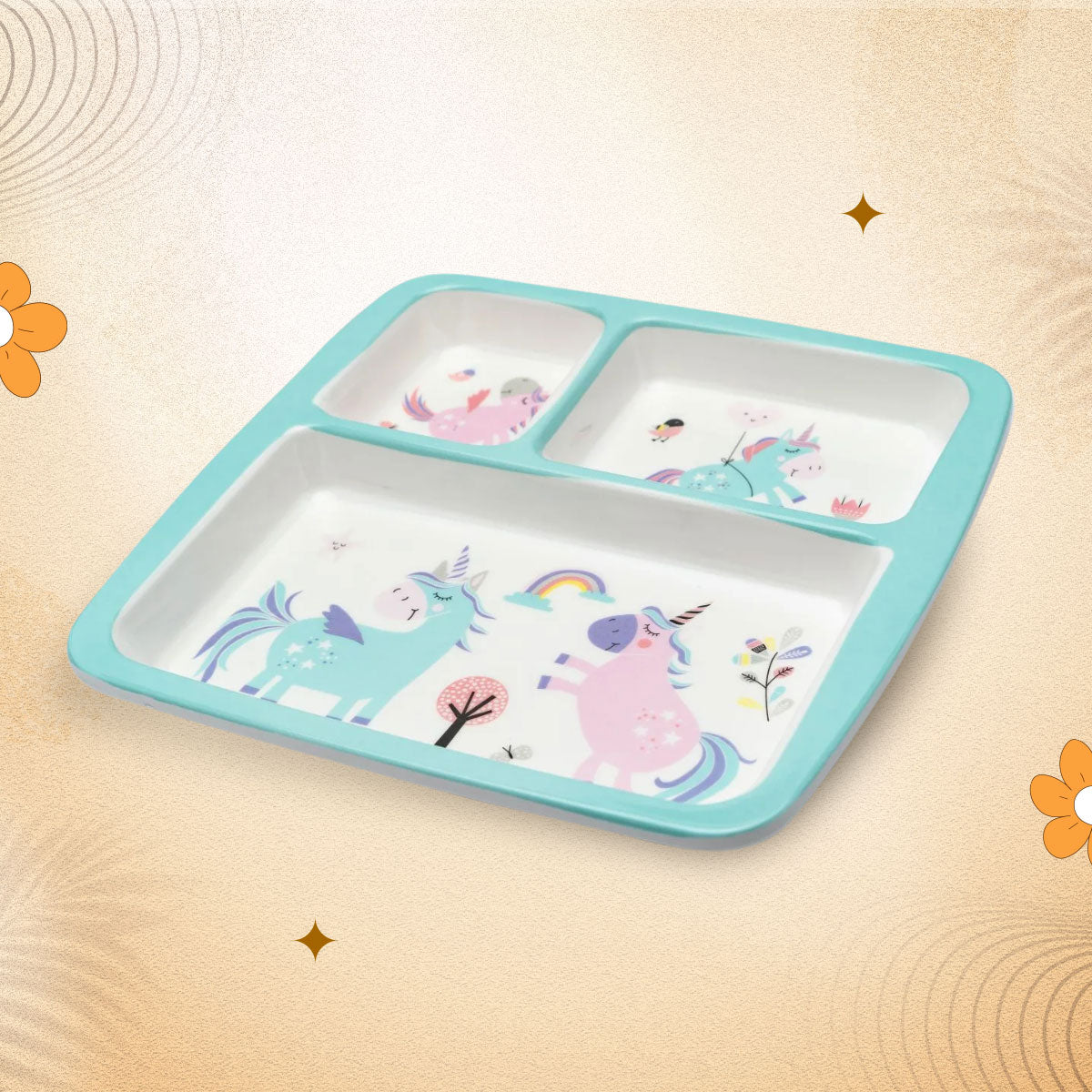 Stehlen Dinnerware, Dinner Plates, 3 Partition Plates - Blue Unicorn