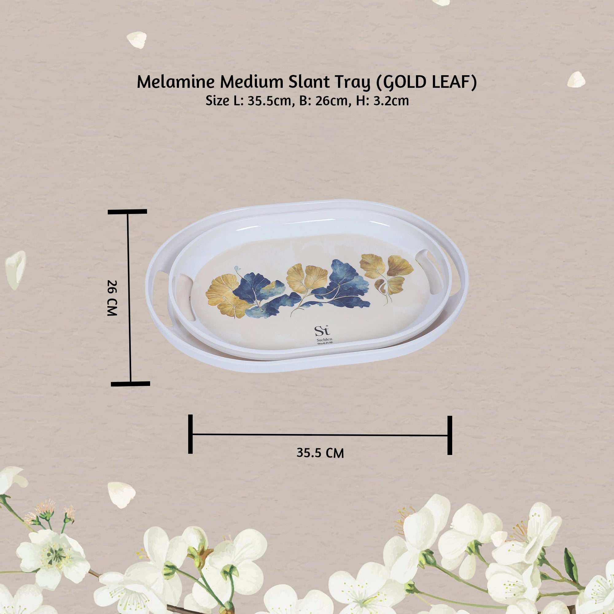 Stehlen 100% Pure melamine Slant Tray- GOLD LEAF