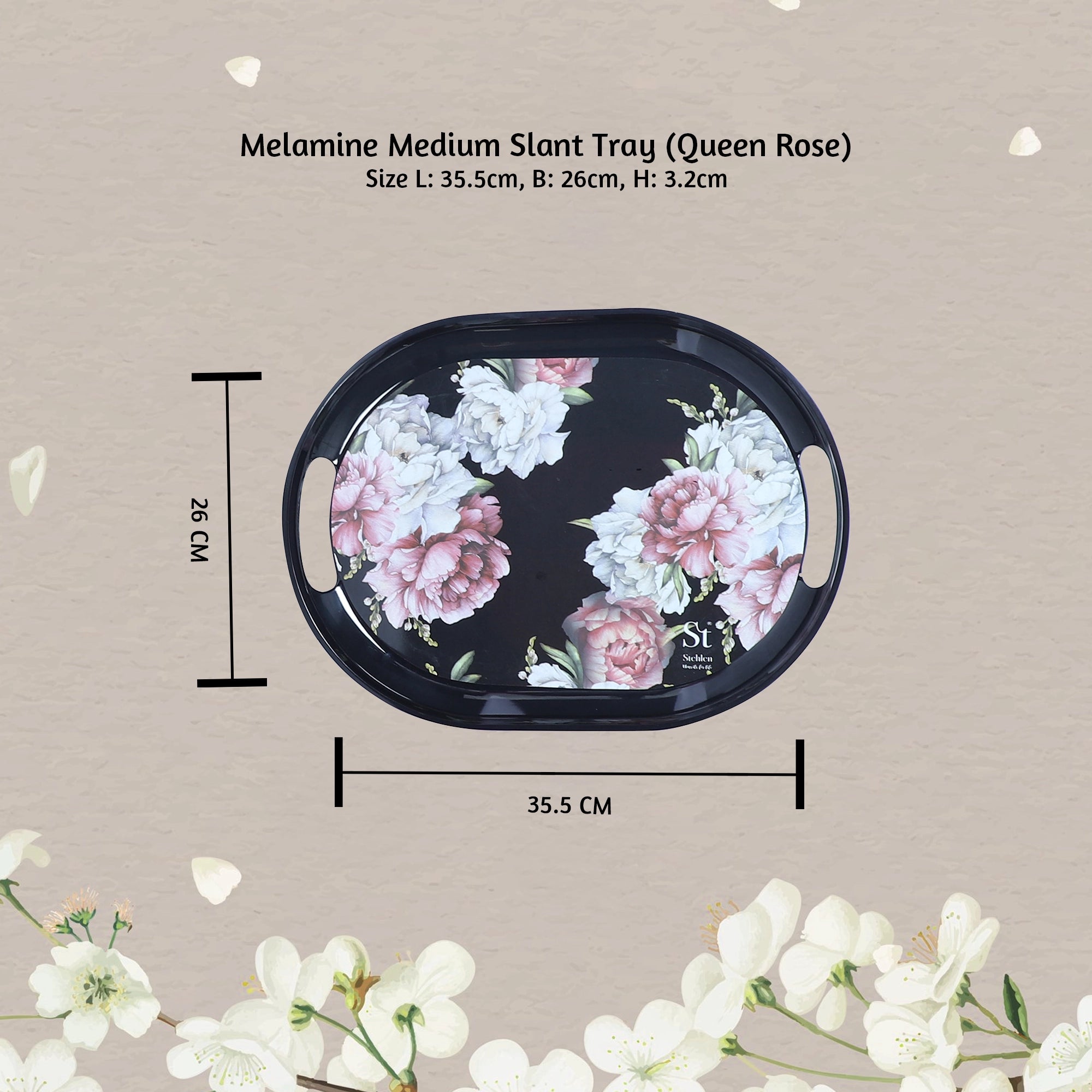 Stehlen 100% Pure melamine Slant Tray- QUEEN ROSE