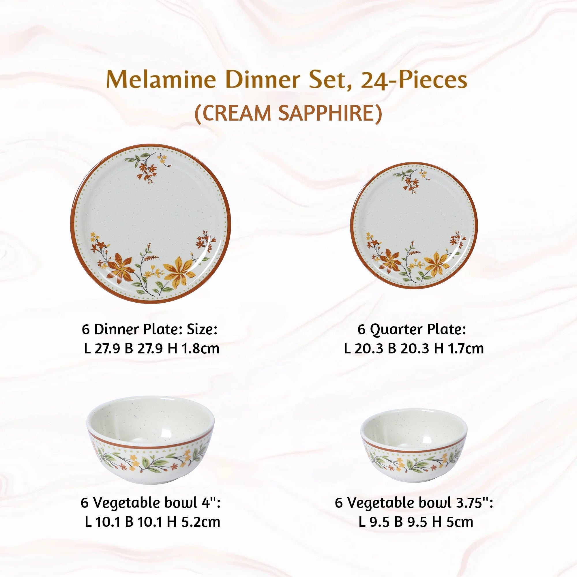 Stehlen Indian Round Dinnerware, Pure melamine, 24 PC Kitchen Set for home- CREAM SAPPHIRE