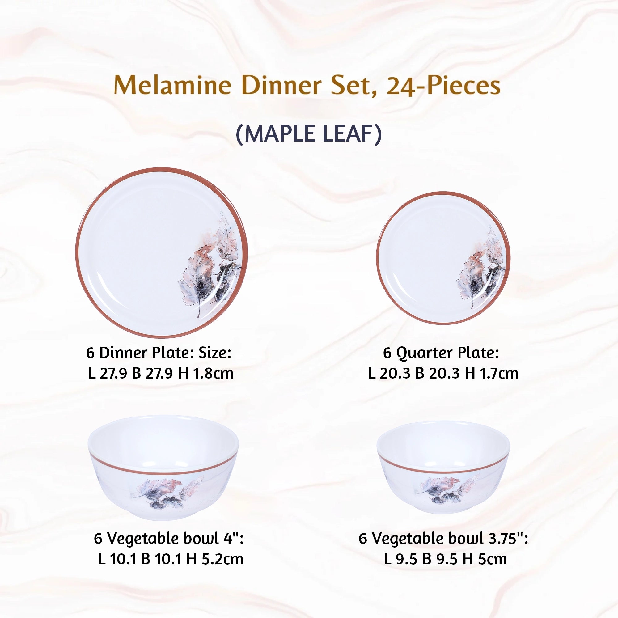 Stehlen Indian Round Dinnerware, Pure melamine, 24 PC Kitchen Set for home- MAPLE LEAF