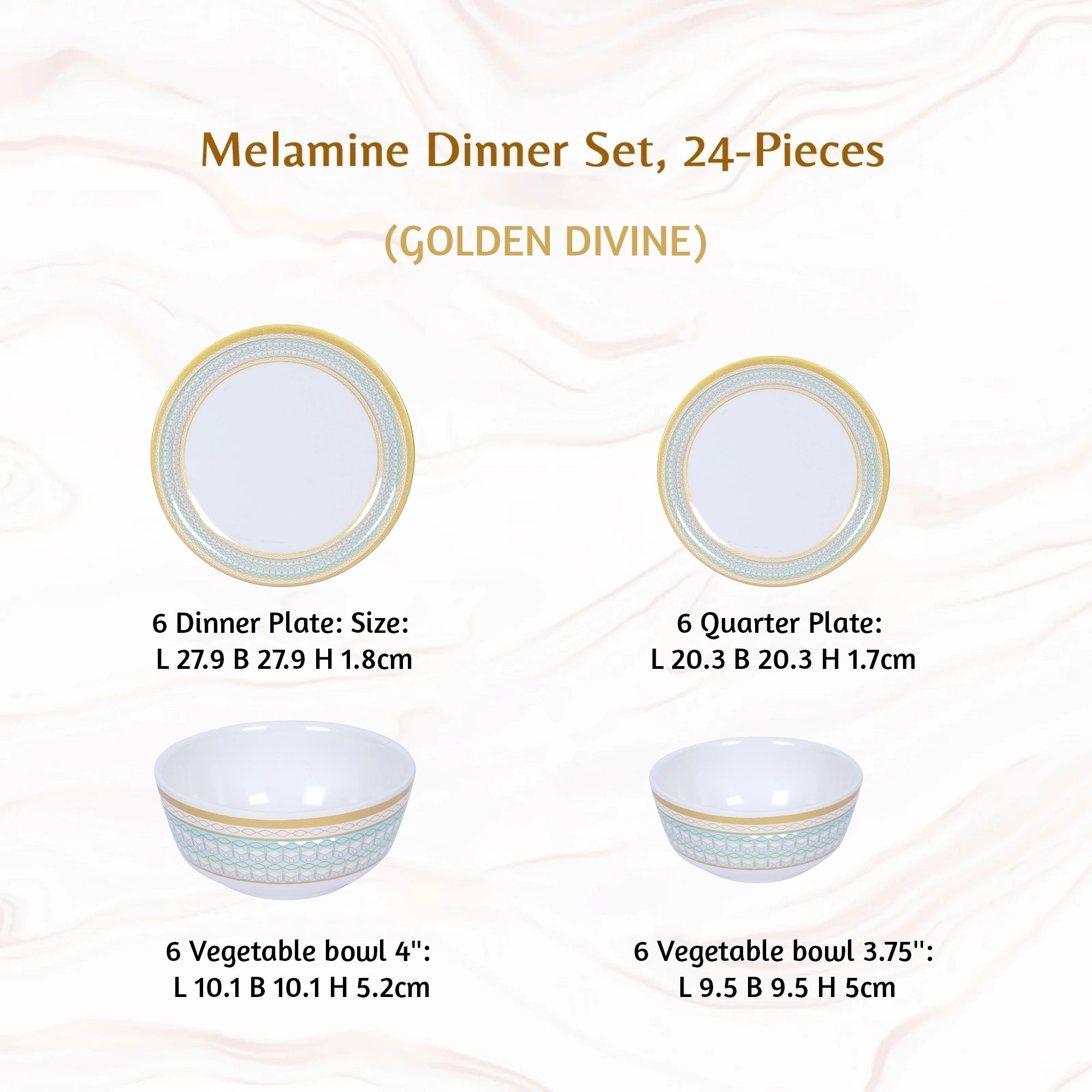 Stehlen Indian Round Dinnerware, Pure melamine, 24 PC Kitchen Set for home- GOLDEN DIVINE
