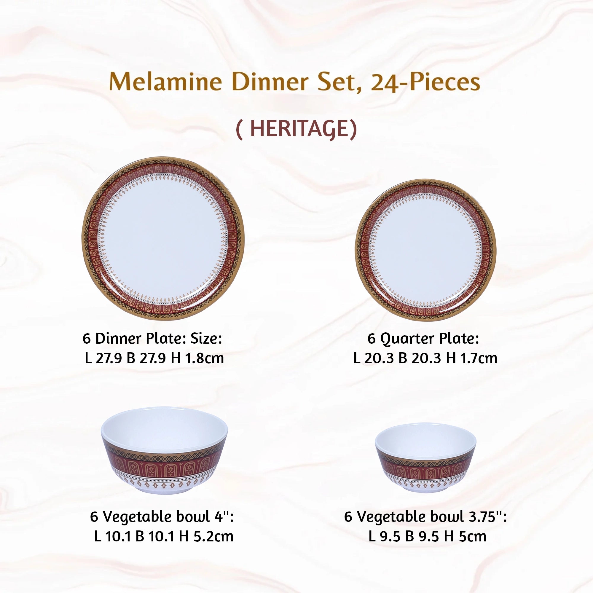 Stehlen Indian Round Dinnerware, Pure melamine, 24 PC Kitchen Set for home- HERITAGE