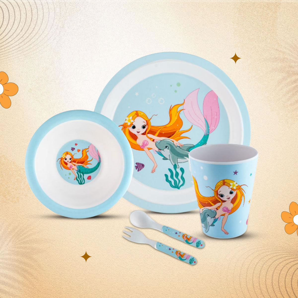 Stehlen set of 5 pcs kids feeding set, Pure melamine, AQUA TALES