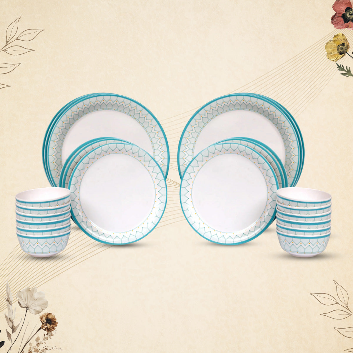 Stehlen Indian Round Dinnerware, Pure melamine, 24 PC Kitchen Set for home- Aqua