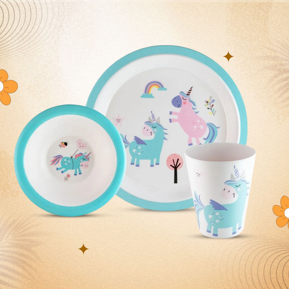 3-piece-kids-dinner-set- Blue Unicorn