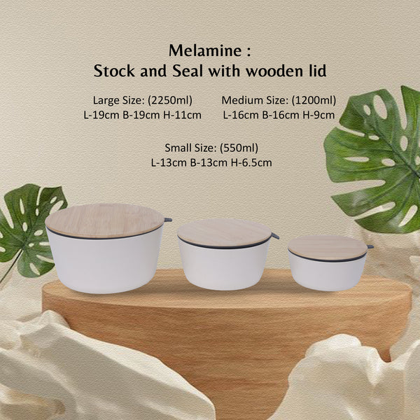 Stehlen 100% Pure melamine Set Of 3 Stock and Seal, Dishwasher safe, FDA Approved, Heat resistant upto 140 degrees, Elegant, Durable, and Versatile for Every Occasion -Beige