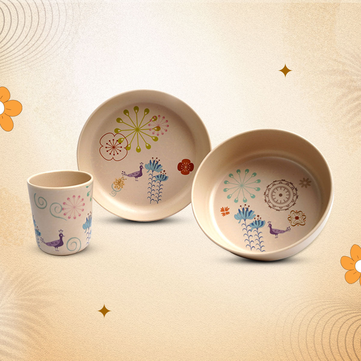 3-piece-kids-dinner-set - Dancing Peacock