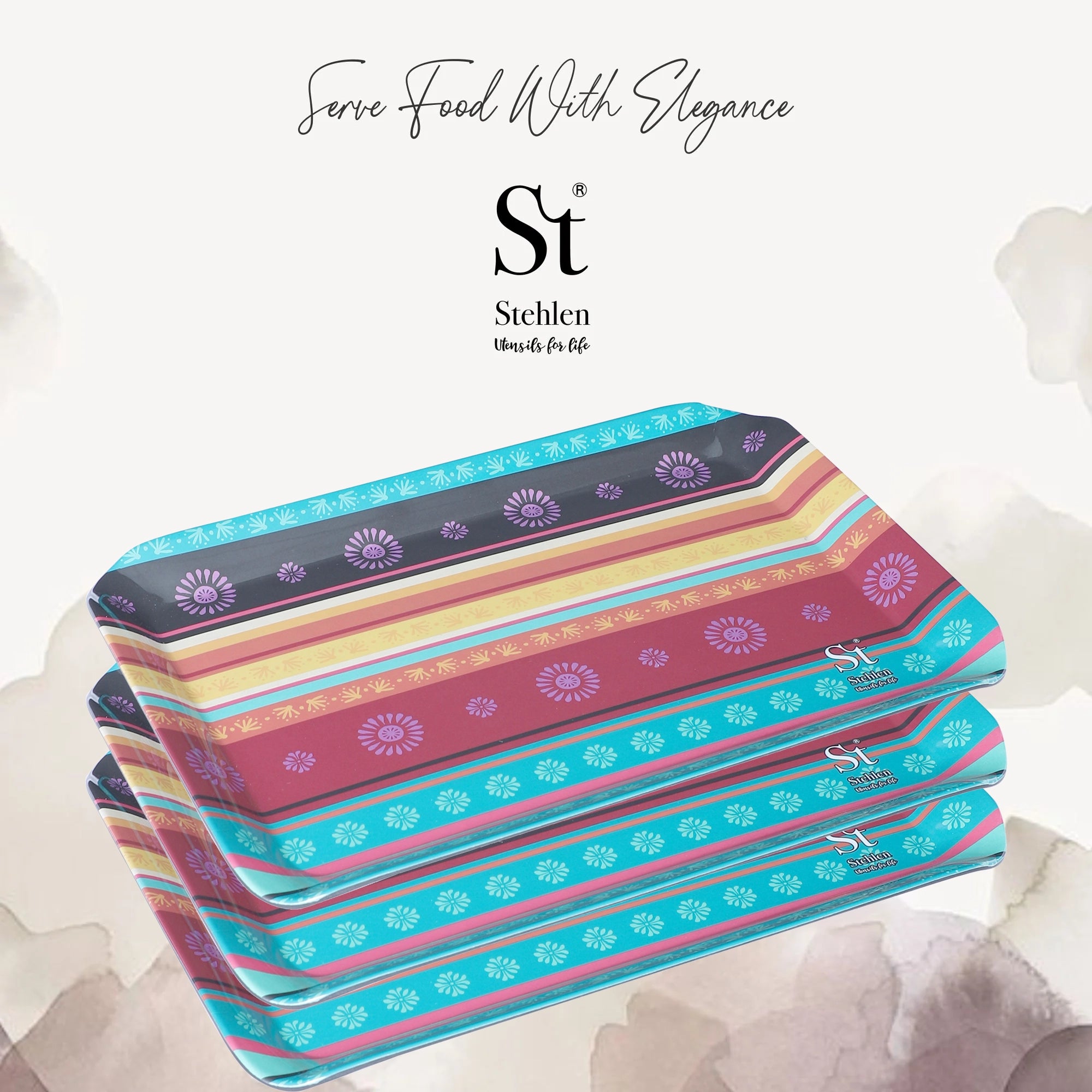 Stehlen Small Ombre Eco Tray, Pure melamine, SET OF 3, FLORA