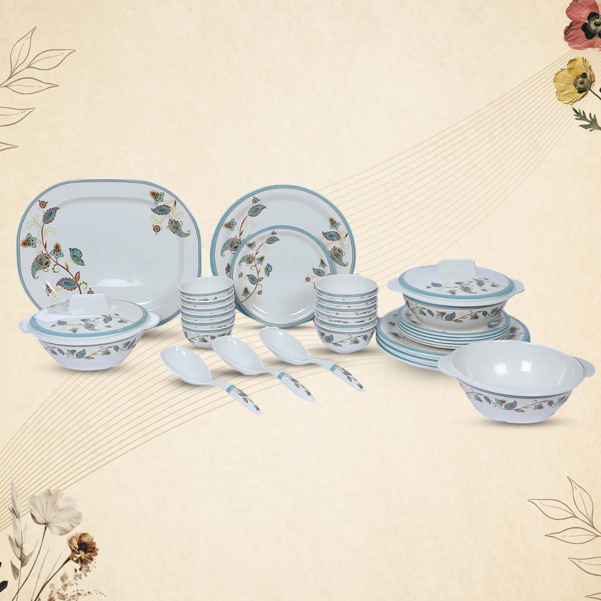 Stehlen Indian Round Dinnerware, Pure melamine, 33 PC Kitchen Set for home- GREEN SAPPHIRE