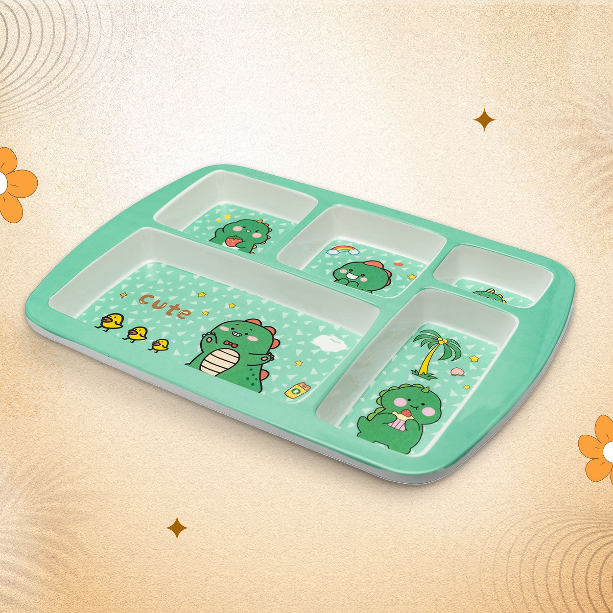 Kids 5-Partition Dinner Plate- Green Peas