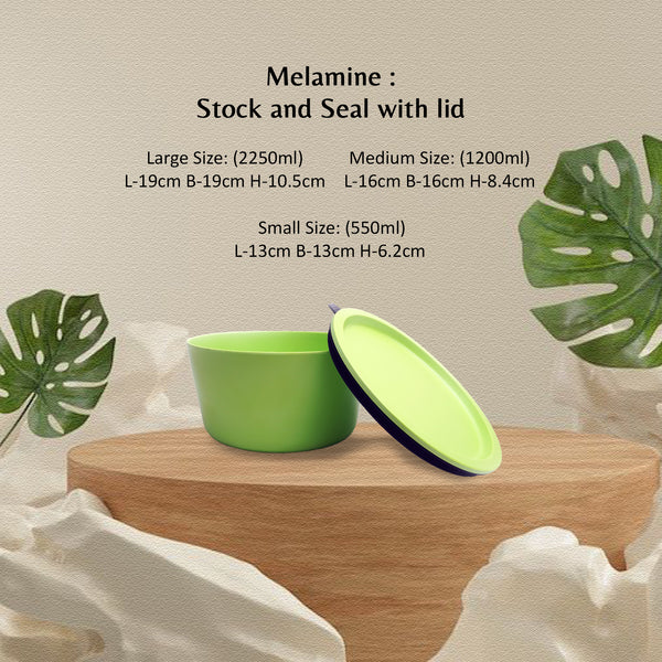 Stehlen 100% Pure melamine Set Of 3 Stock and Seal, Dishwasher safe, FDA Approved, Heat resistant upto 140 degrees, Elegant, Durable, and Versatile for Every Occasion -Green