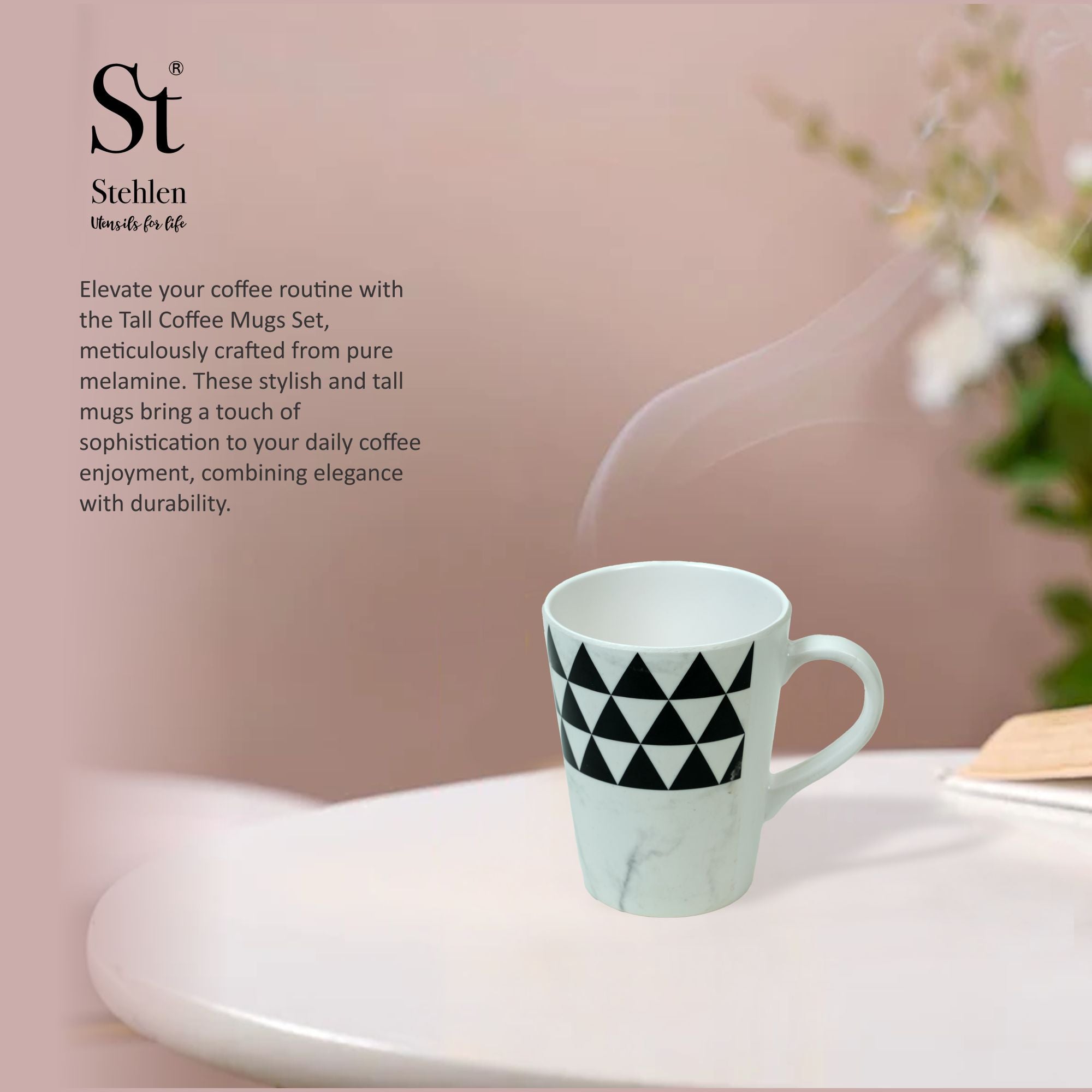 Stehlen 100% Pure melamine Tall Coffee Mugs- Trio Black