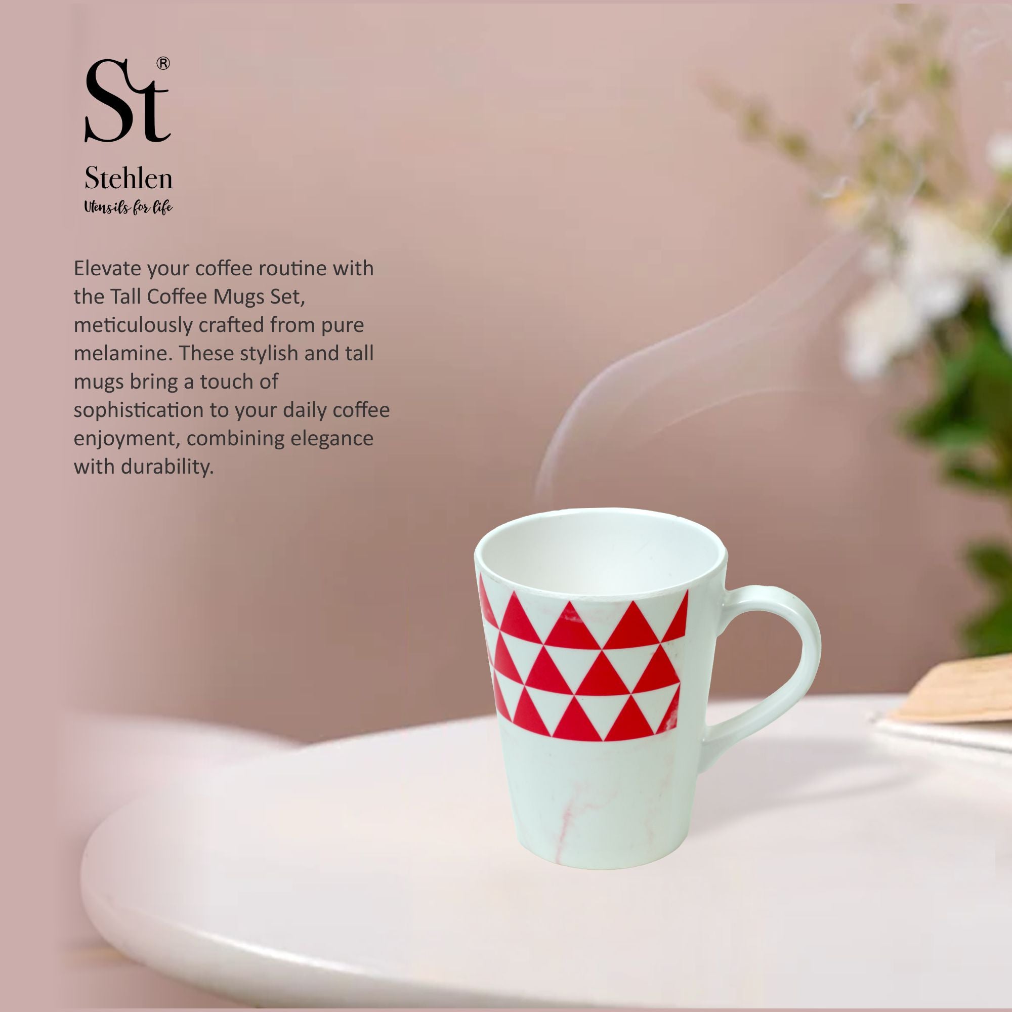 Stehlen 100% Pure melamine Tall Coffee Mugs- Trio Pink