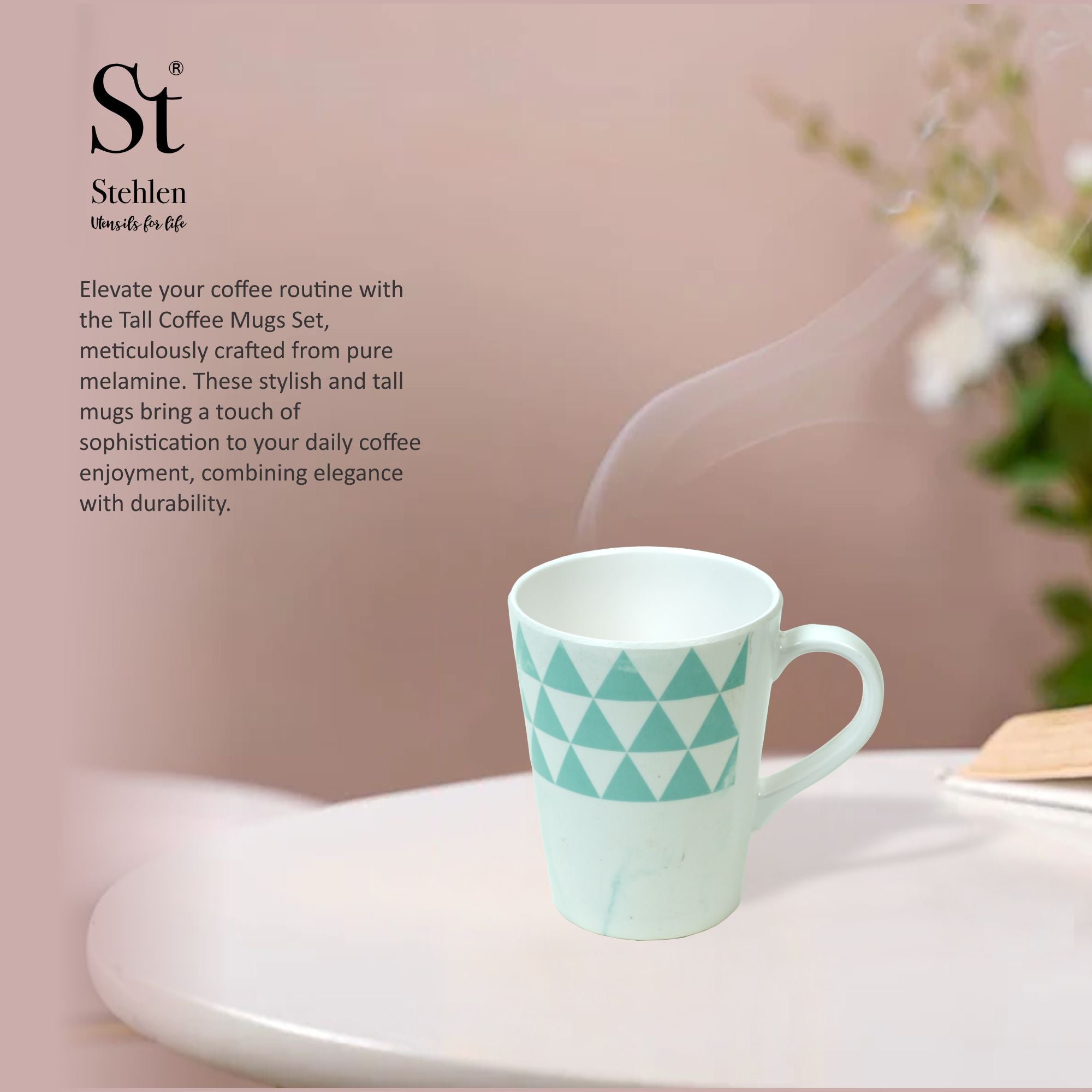 Stehlen 100% Pure melamine Tall Coffee Mugs- Trio Aqua