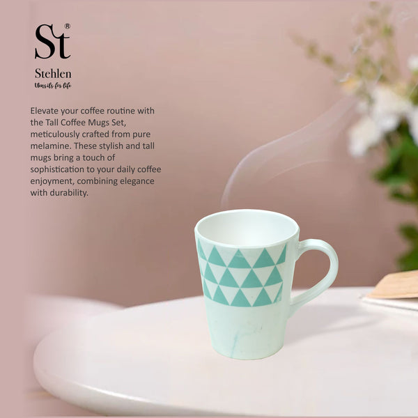 Stehlen 100% Pure melamine Tall Coffee Mugs Dishwasher safe, FDA Approved, Heat resistant upto 140 degrees, Elegant, Durable, and Versatile for Every Occasion -Trio Aqua