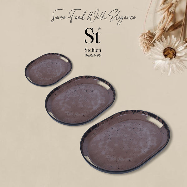 Stehlen 100% Pure melamine Slant Tray, Dishwasher safe, Heat resistant upto 140 degrees, Break resistant, FDA Approved, Elegant, Durable, and Versatile for Every Occasion - Chocochip Set of 3