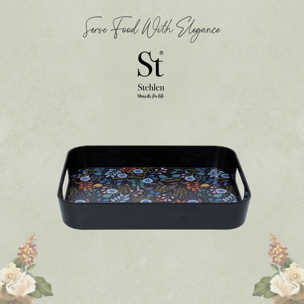 Stehlen 100% Pure melamine Block Tray, Dishwasher safe, Heat resistant upto 140 degrees, Break resistant, FDA Approved, Elegant, Durable, and Versatile for Every Occasion - Cherry Blossom