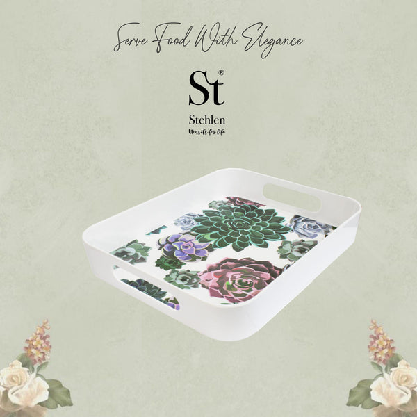 Stehlen 100% Pure melamine Block Tray, Dishwasher safe, Heat resistant upto 140 degrees, Break resistant, FDA Approved, Elegant, Durable, and Versatile for Every Occasion - Hand Painted