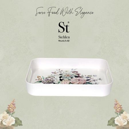 Stehlen 100% Pure melamine Block Tray, Dishwasher safe, Heat resistant upto 140 degrees, Break resistant, FDA Approved, Elegant, Durable, and Versatile for Every Occasion - Royal Bud