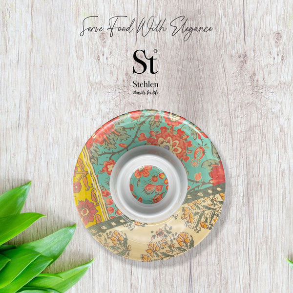 Stehlen 100% Pure melamine Chip n Dip Tray, Dishwasher safe, Heat resistant upto 140 degrees, Break resistant, FDA Approved, Elegant, Durable, and Versatile for Every Occasion - Florence