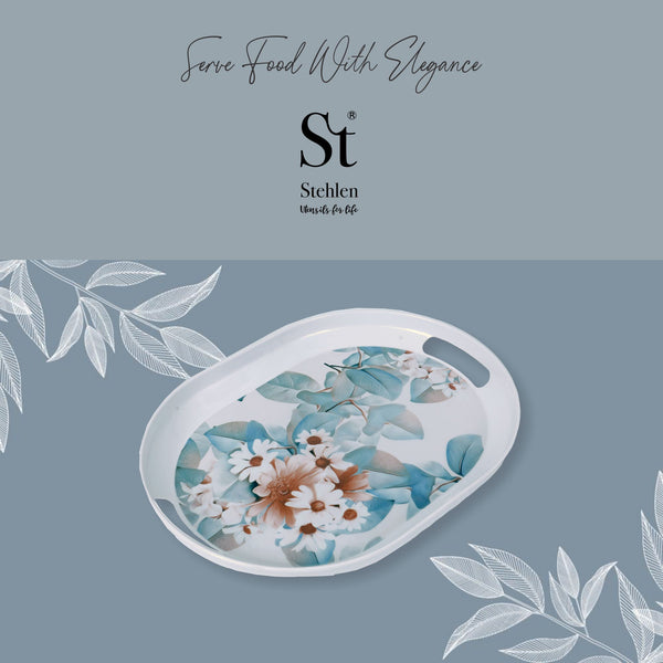 Stehlen 100% Pure melamine Slant Tray, Dishwasher safe, Heat resistant upto 140 degrees, Break resistant, FDA Approved, Elegant, Durable, and Versatile for Every Occasion - Daisy Set of 3
