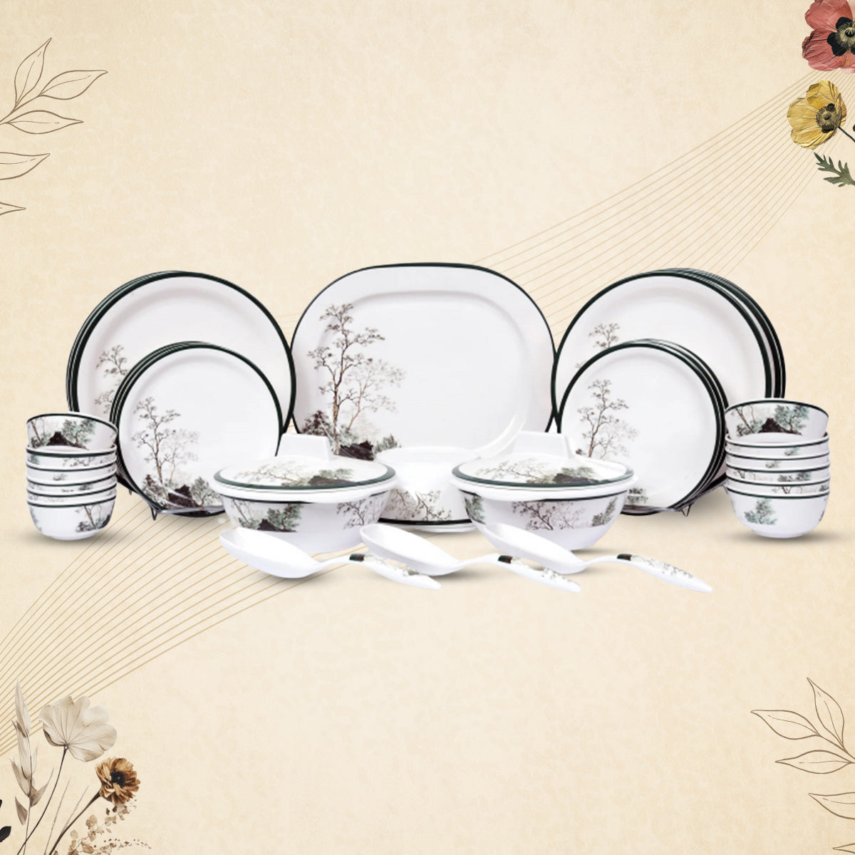 Stehlen Indian Round Dinnerware, Pure melamine, 33 PC Kitchen Set for home- Oak