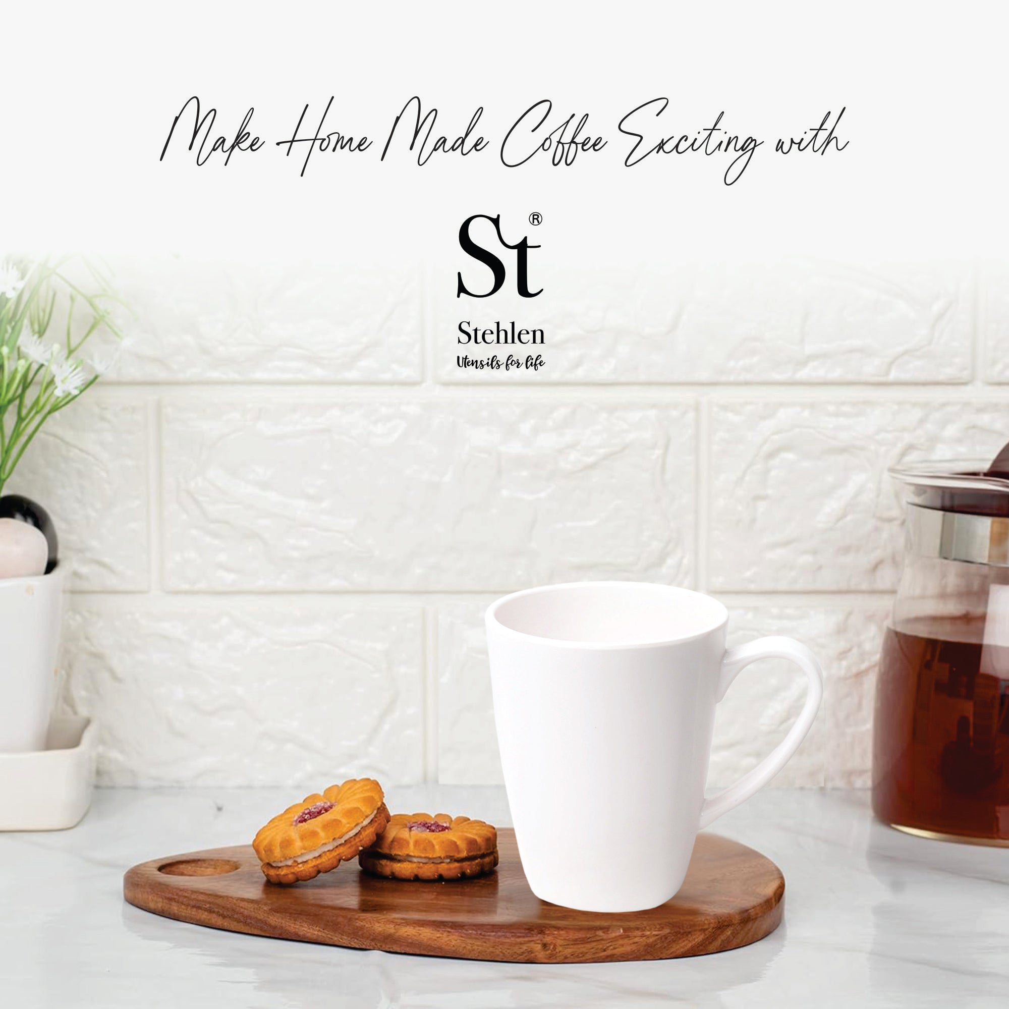 Stehlen 100% Pure melamine Grande Coffee Mugs- White
