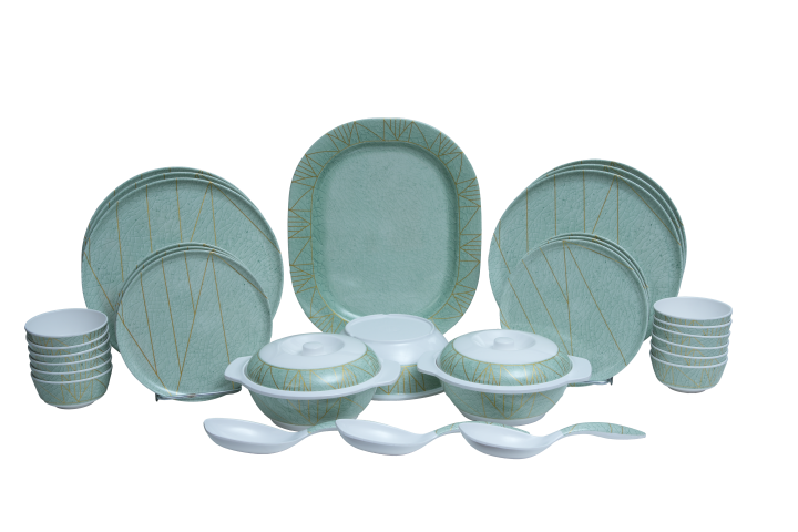 Stehlen Donna Glossy Dinnerware, Melamine, 33 Piece - Green Crackle