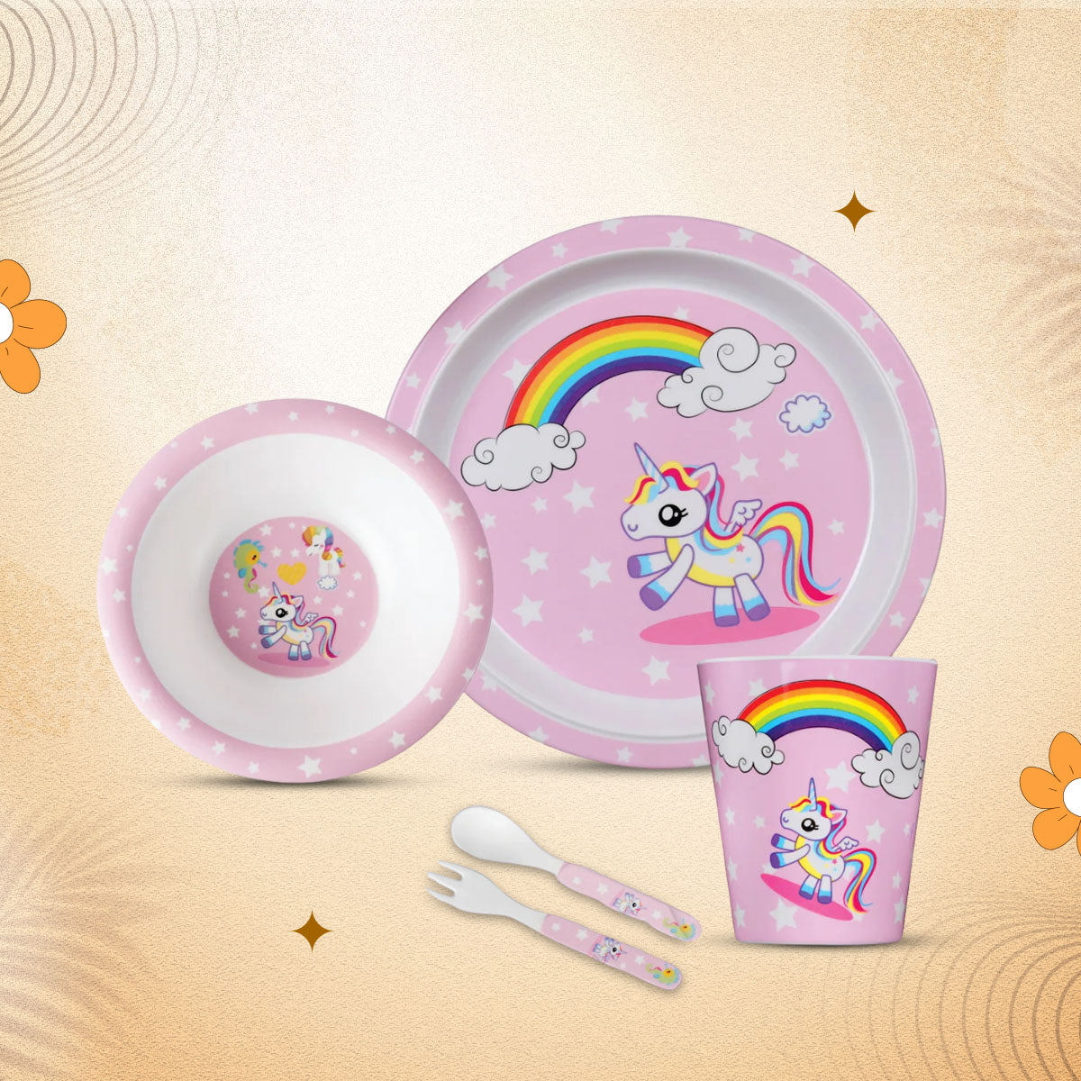 Stehlen set of 5 pcs kids feeding set, Pure melamine, UNICORN