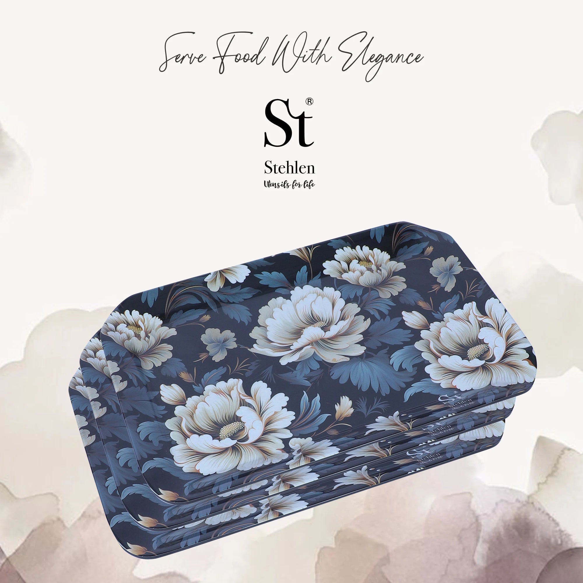 Stehlen Small Ombre Eco Tray, Pure melamine, SET OF 3, WHITE BLOSSOM