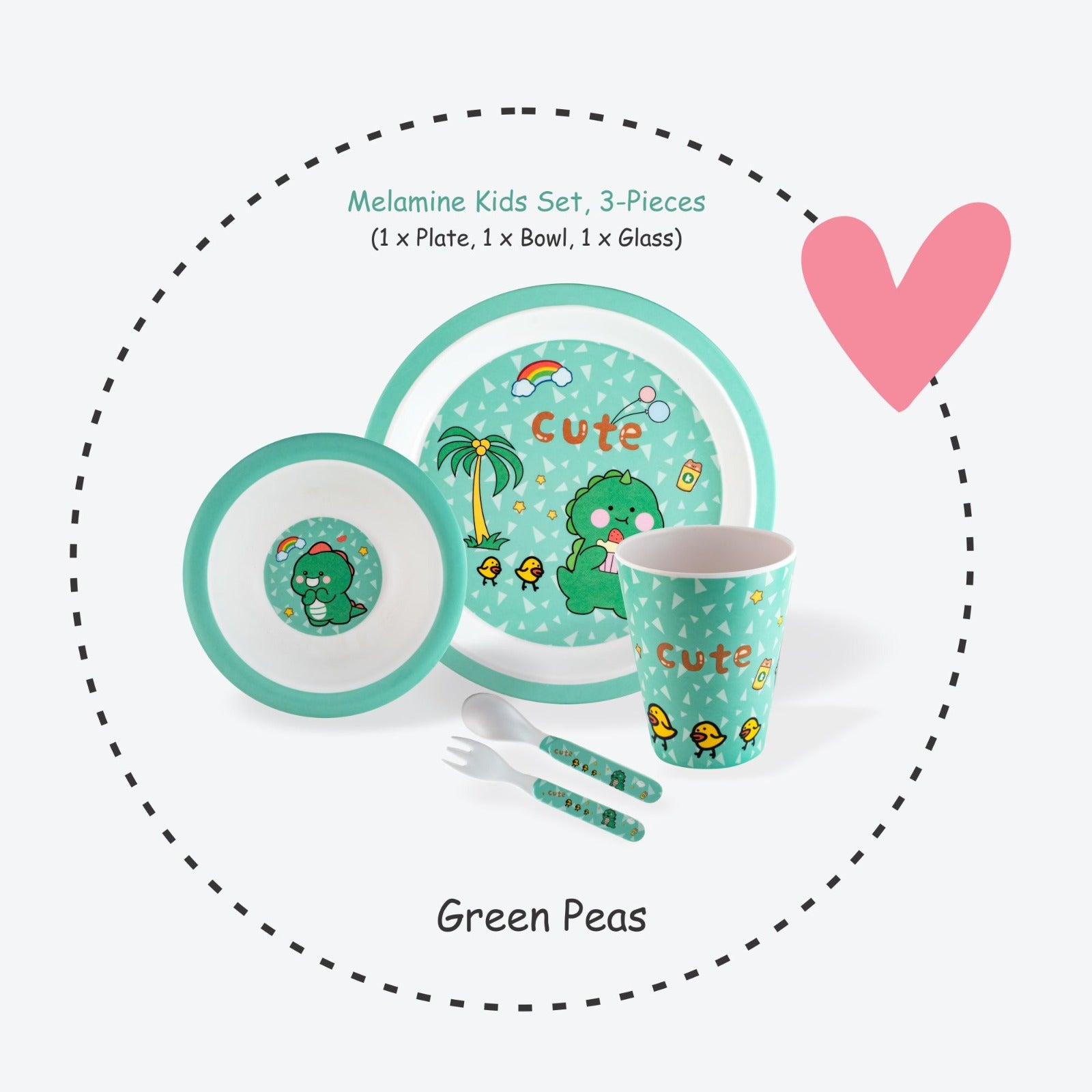 3-piece-kids-dinner-set - Green Peas