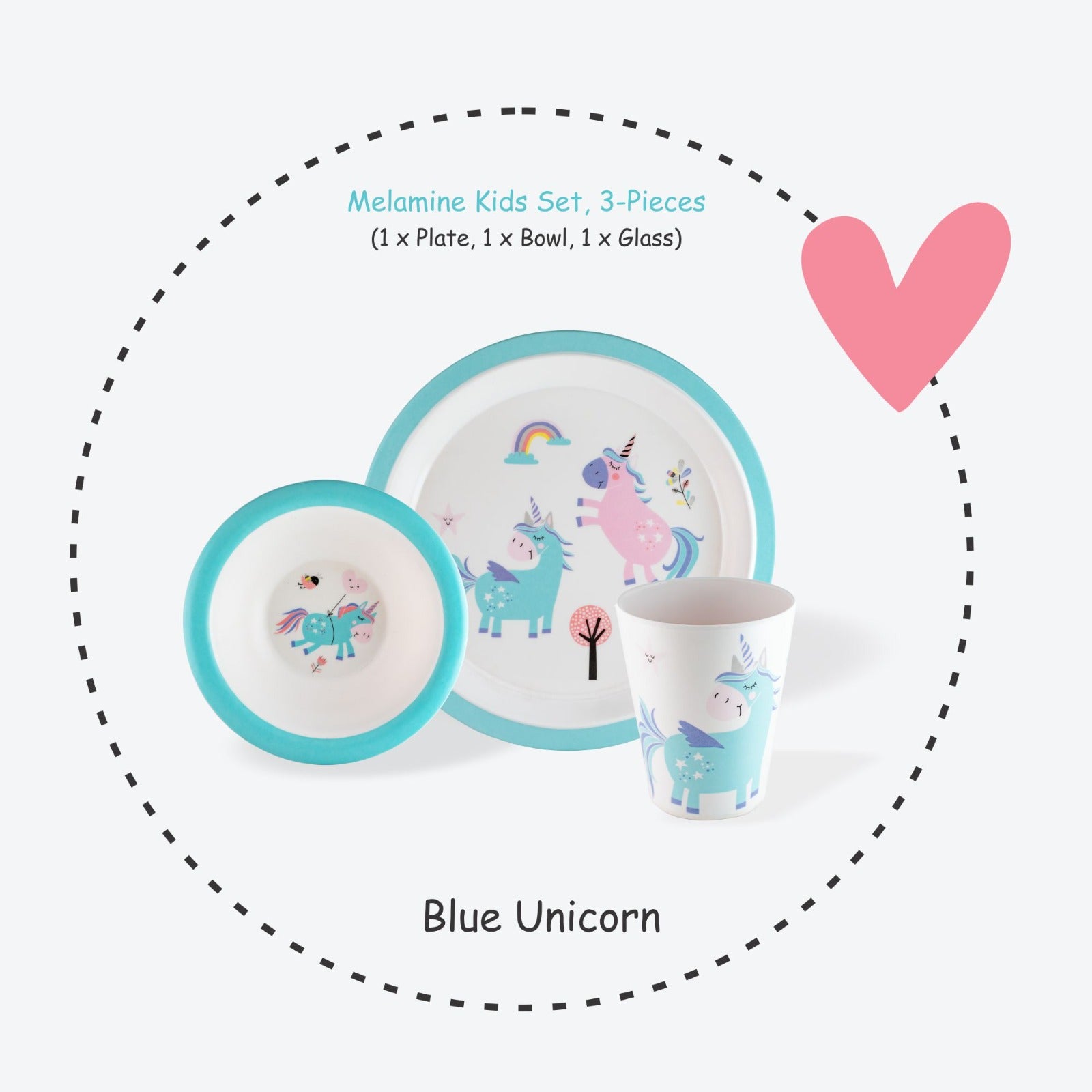 3-piece-kids-dinner-set- Blue Unicorn