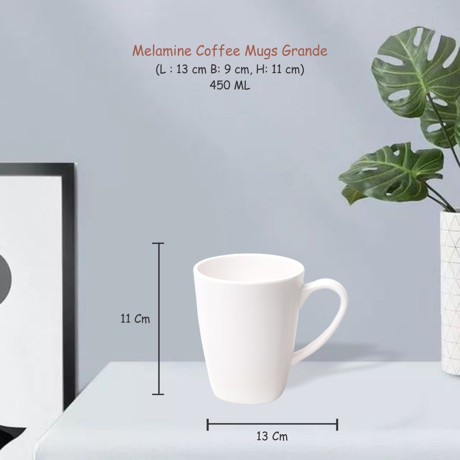 Stehlen 100% Pure melamine Grande Coffee Mugs- White