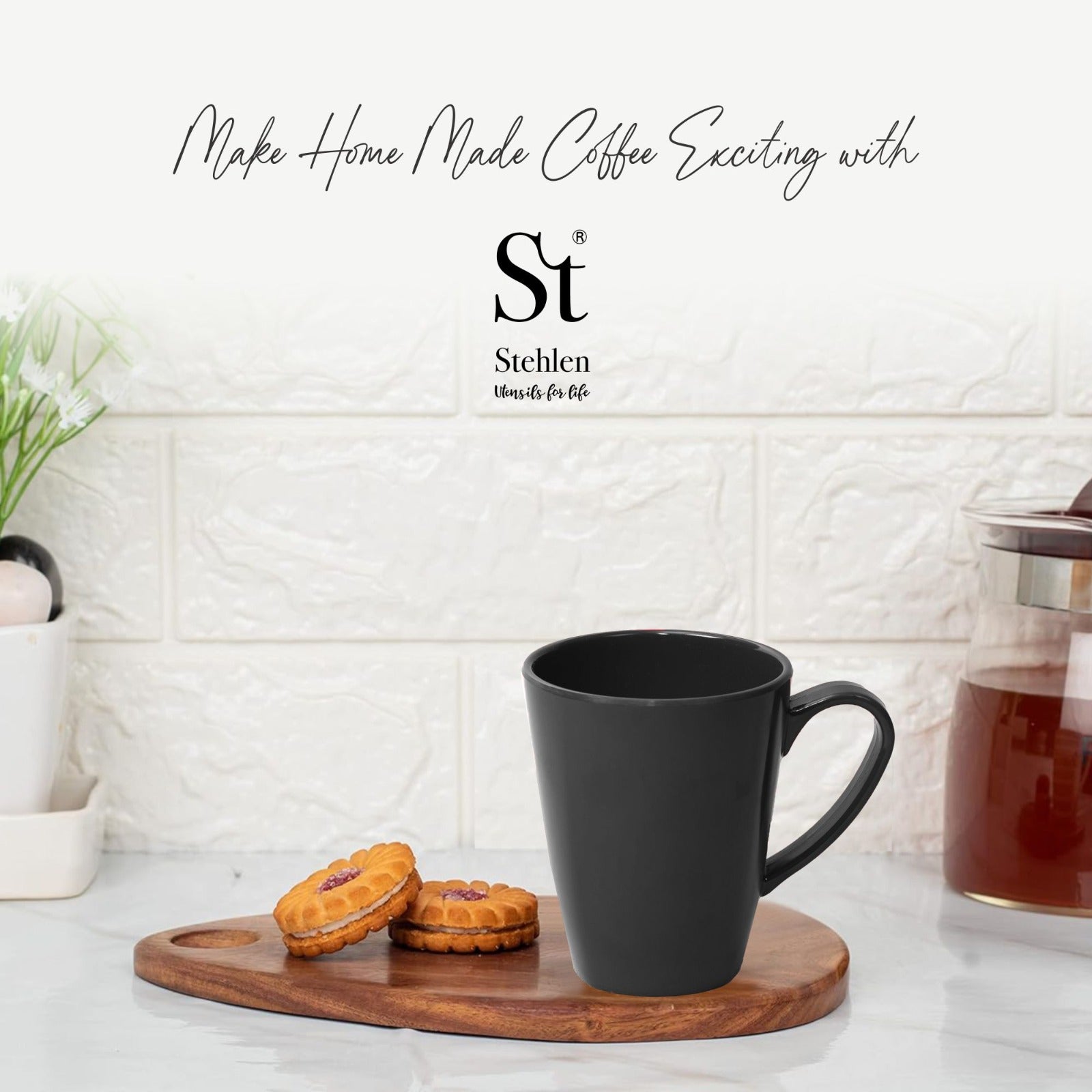 Stehlen 100% Pure melamine Grande Coffee Mugs- Black