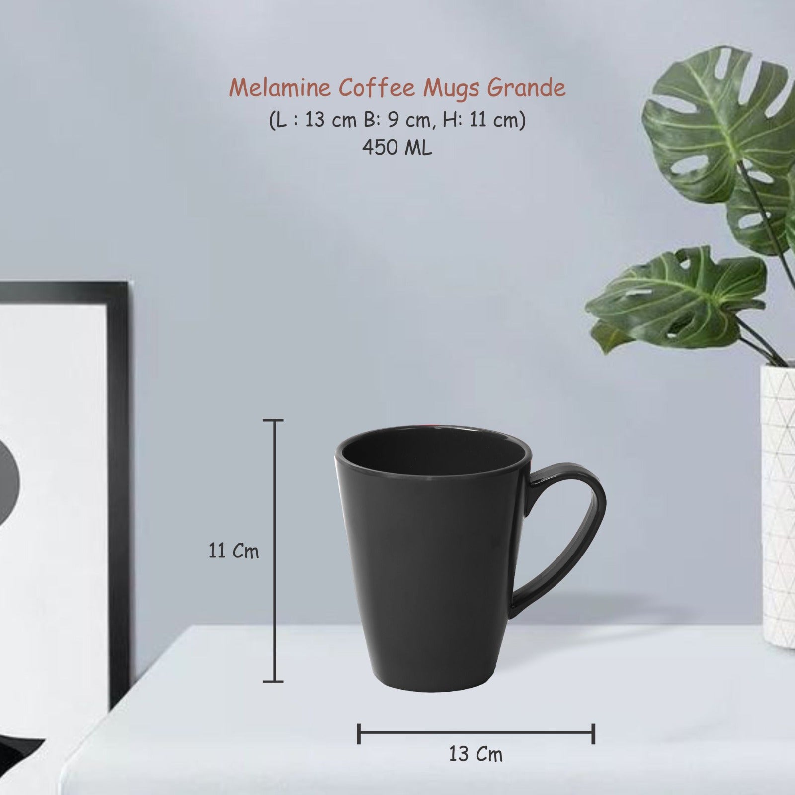 Stehlen 100% Pure melamine Grande Coffee Mugs- Black